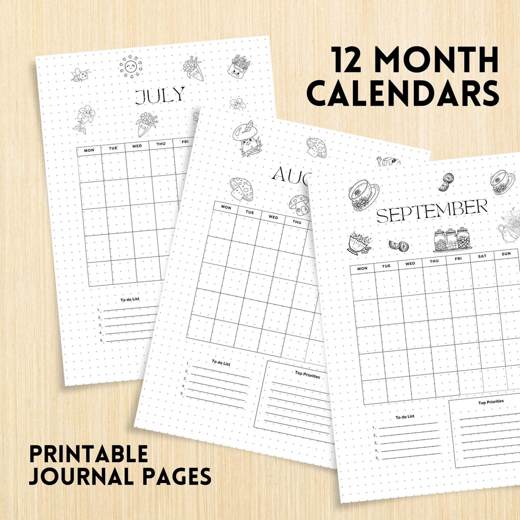 Bujo Template — 12 Month Calendar, Monthly Planner, Journal Calendar, PRINTABLE CALENDAR, Journal, Printabl... | Bloom Joyfully printable