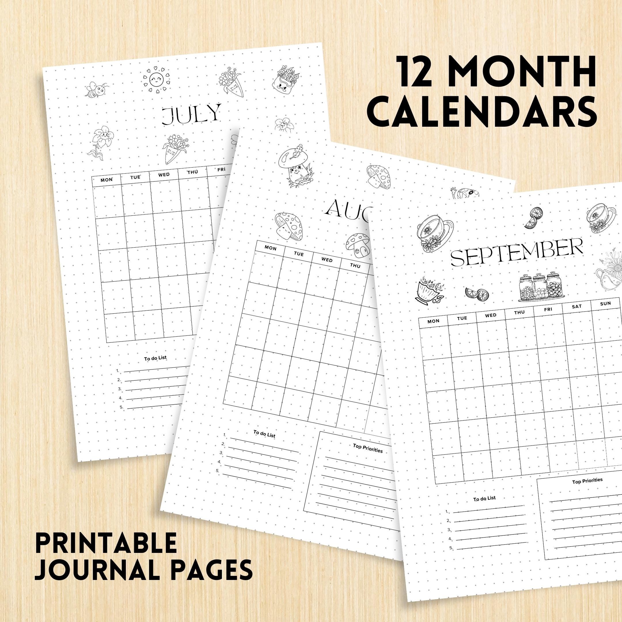 Bujo Template — 12 Month Calendar, Monthly Planner, Journal Calendar, PRINTABLE CALENDAR, Journal, Printabl... | Bloom Joyfully printable