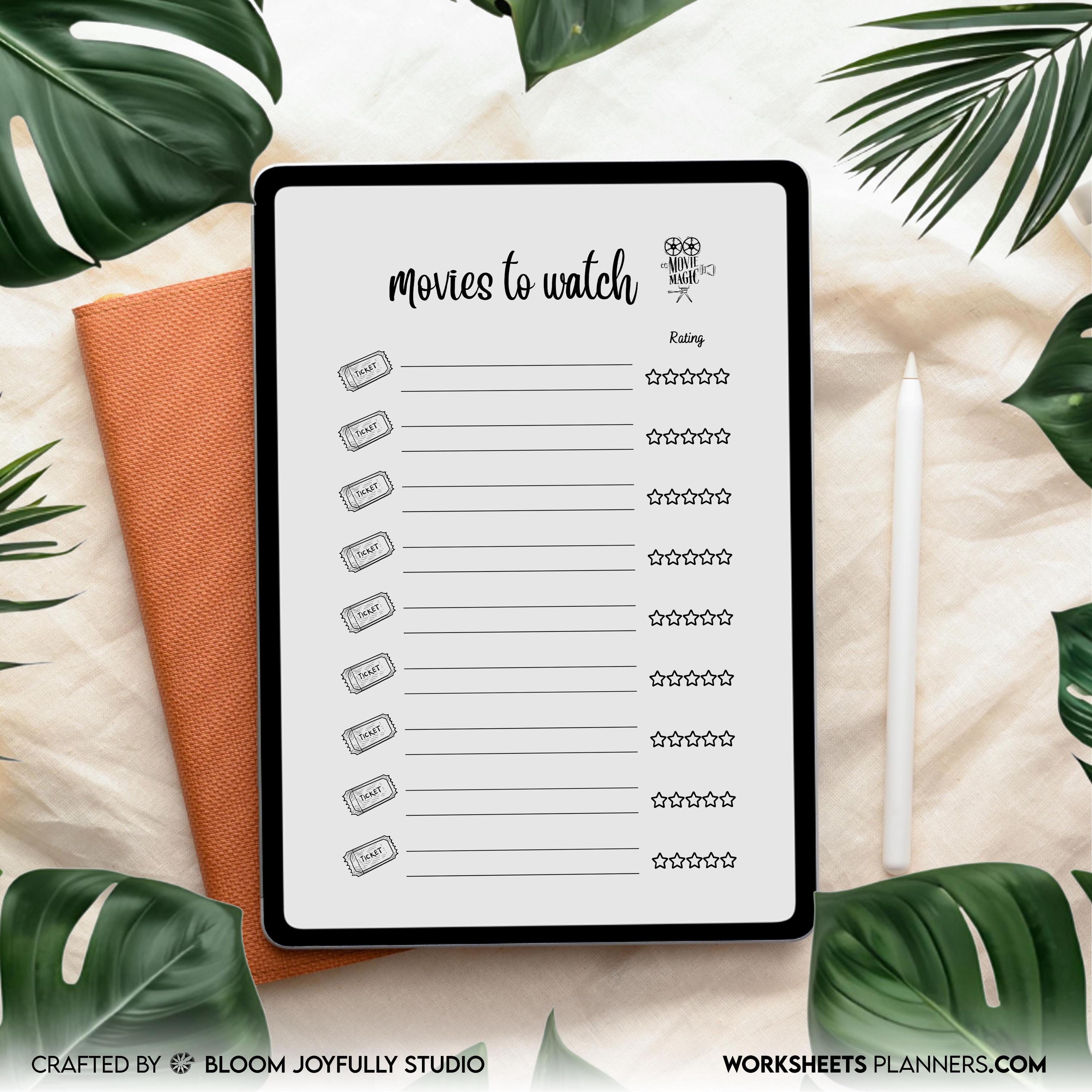 A5 Printable — Movie Review PRINTABLE, Movie Review Log, Movie Night, Film Lovers, Watch & Rate Films, Fill... | Bloom Joyfully printable
