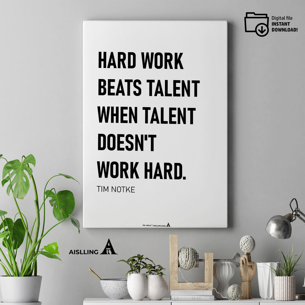 Aislling — Motivational Wall Art Home, Office, or Sports Room, Sports Art Tim Notke Quote "Hard Work Beats ... | Aislling printable