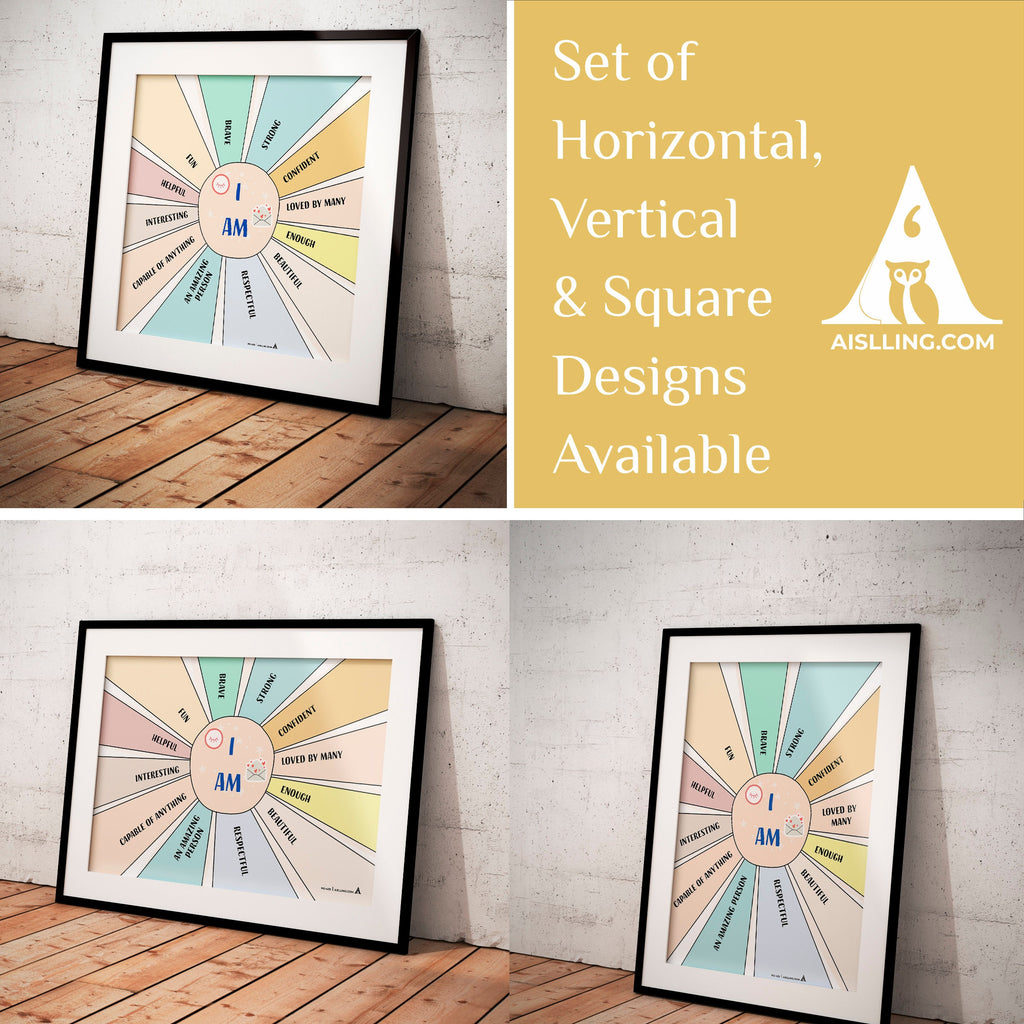 I am affirmations, affirmation poster, affirmation print, therapy office decor, counselling office decor, positive affirmation poster, self