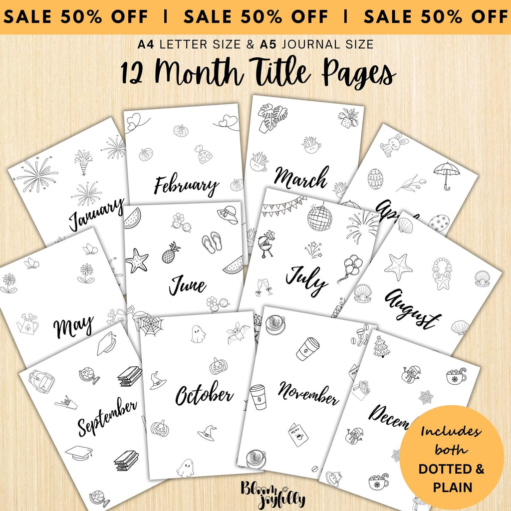12 Month Cover Pages — 12 Month Printable Planner Cover Pages, Aesthetic Title Pages, PRINTABLE TITLE PAGE,... | Bloom Joyfully printable