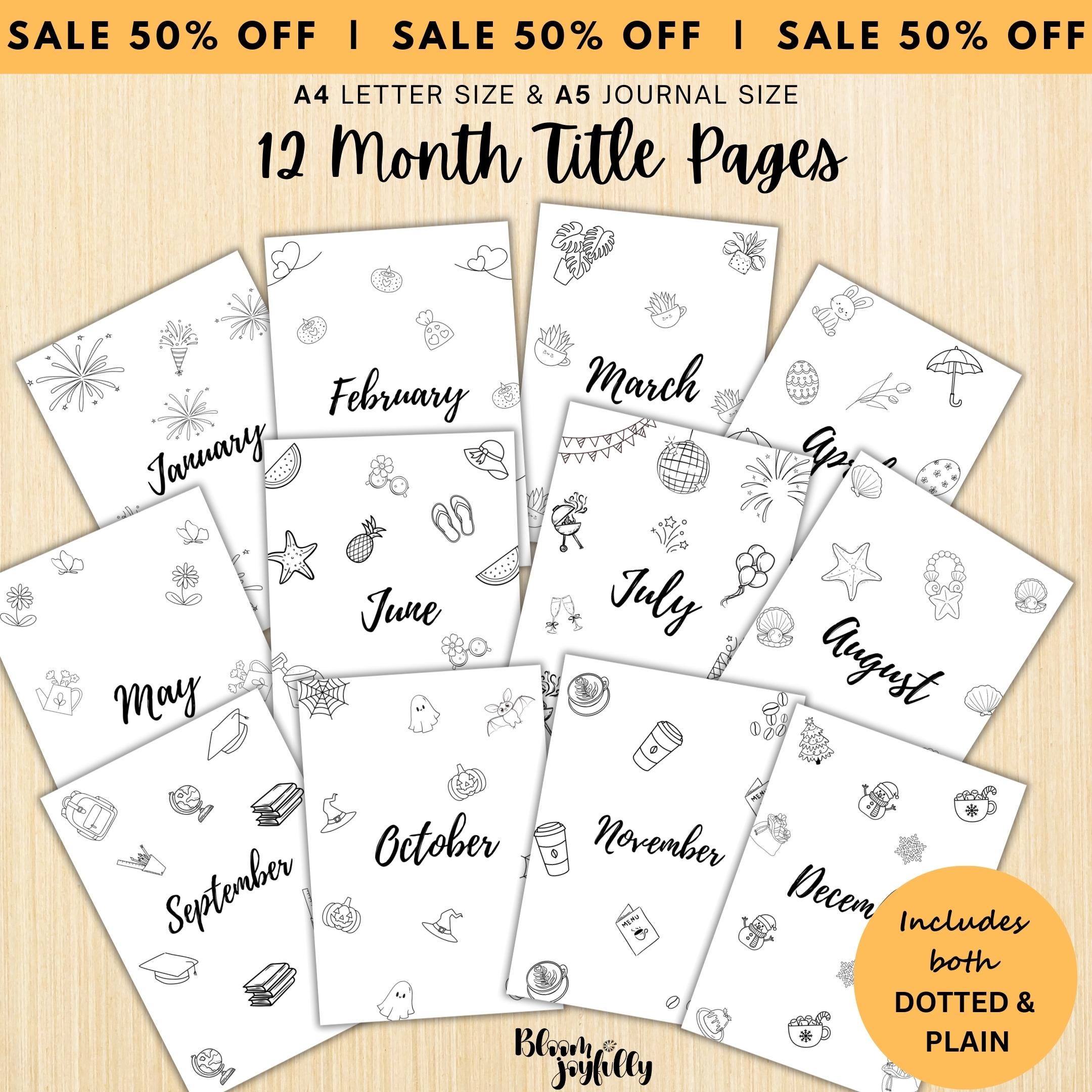 12 Month Cover Pages — 12 Month Printable Planner Cover Pages, Aesthetic Title Pages, PRINTABLE TITLE PAGE,... | Bloom Joyfully printable