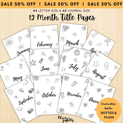 12 Month Cover Pages — 12 Month Printable Planner Cover Pages, Aesthetic Title Pages, PRINTABLE TITLE PAGE,... | Bloom Joyfully printable