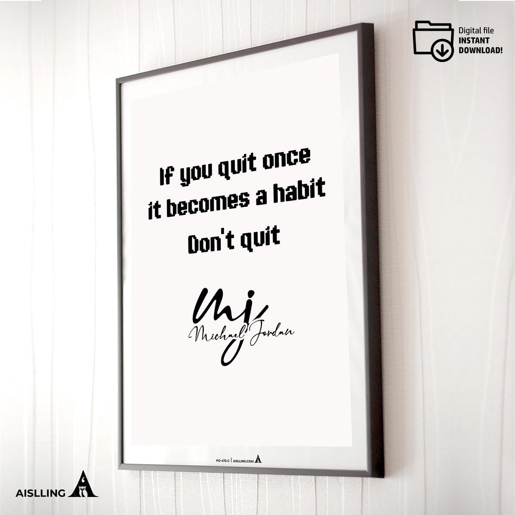 Boys Bedroom — Michael Jordan Motivational Quotes " If you quit once", NBA Sports, Printable NBA Poster, Te... | Aislling printable