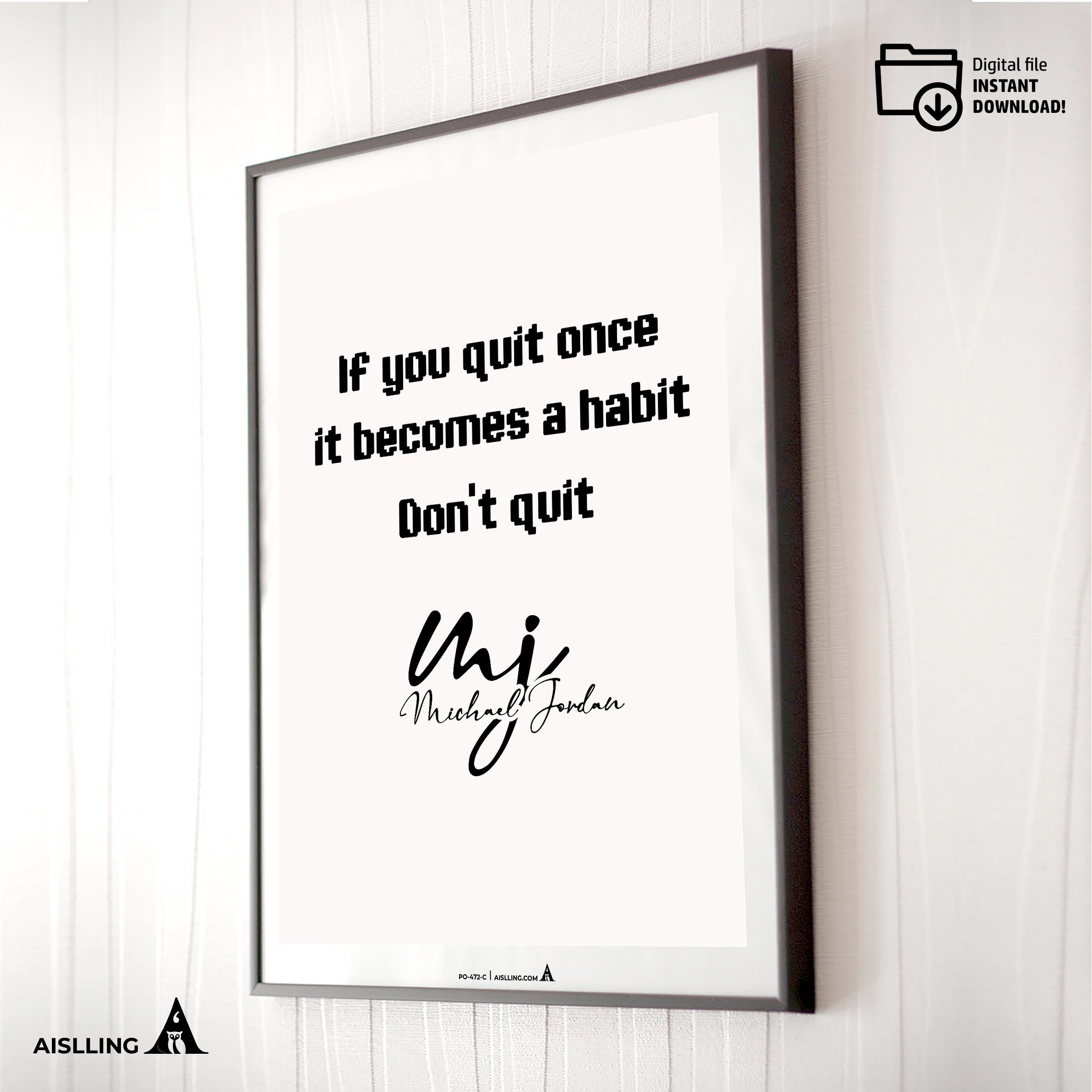 Boys Bedroom — Michael Jordan Motivational Quotes " If you quit once", NBA Sports, Printable NBA Poster, Te... | Aislling printable