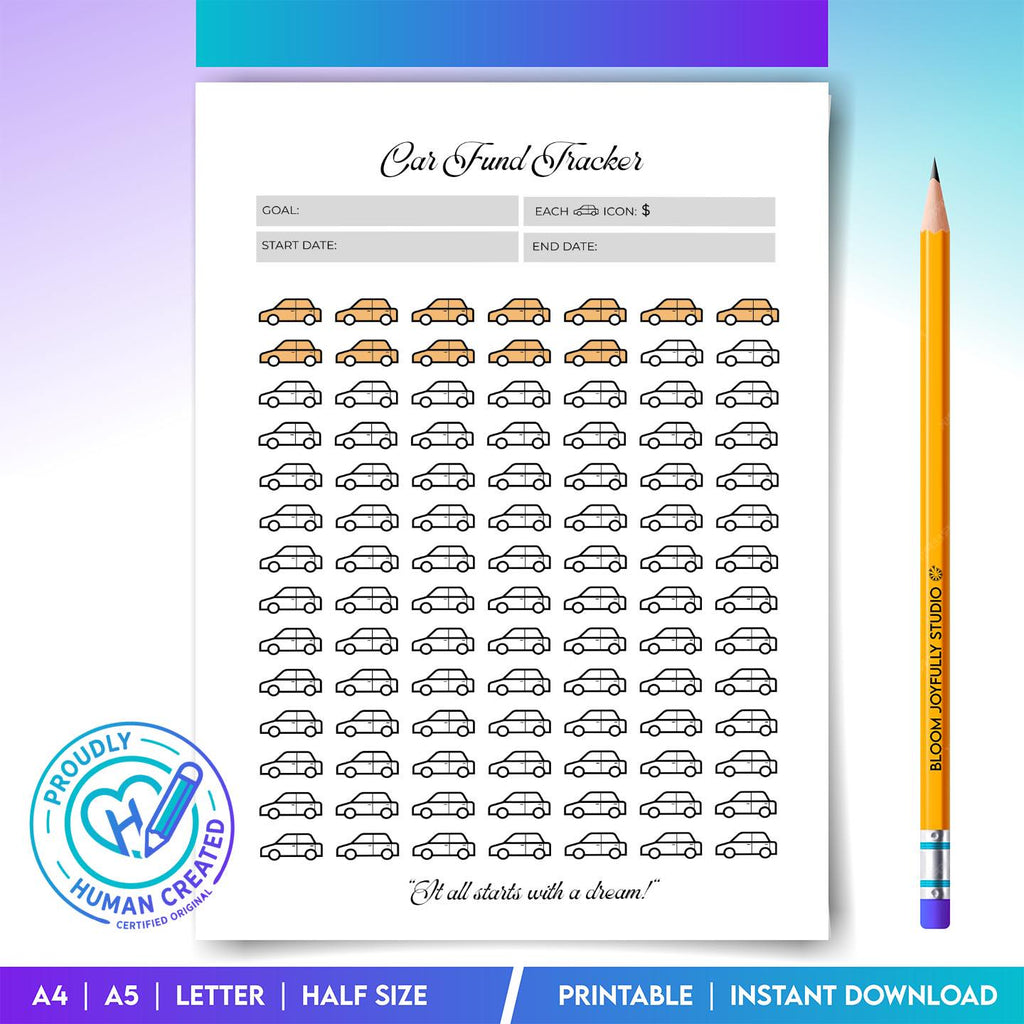 Budget Planner — Car Fund Tracker Printable, Car Savings Tracker, Vehicle Savings Planner, Savings Goal PDF... | Bloom Joyfully printable