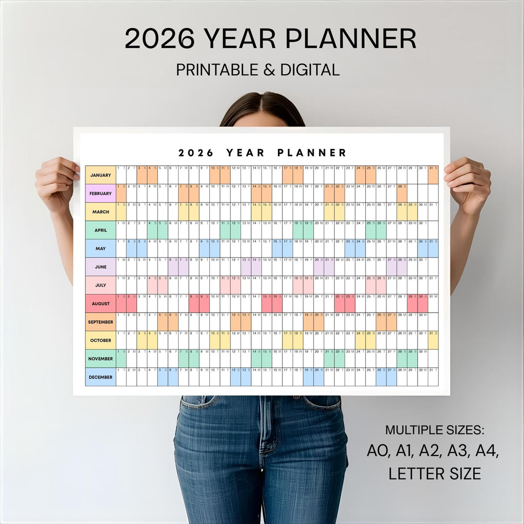 2026 Planner — 2026 PRINTABLE Wall Calendar, Dated Calendar, PDF, Different Sizes Available, Plan Your Day ... | Bloom Joyfully printable
