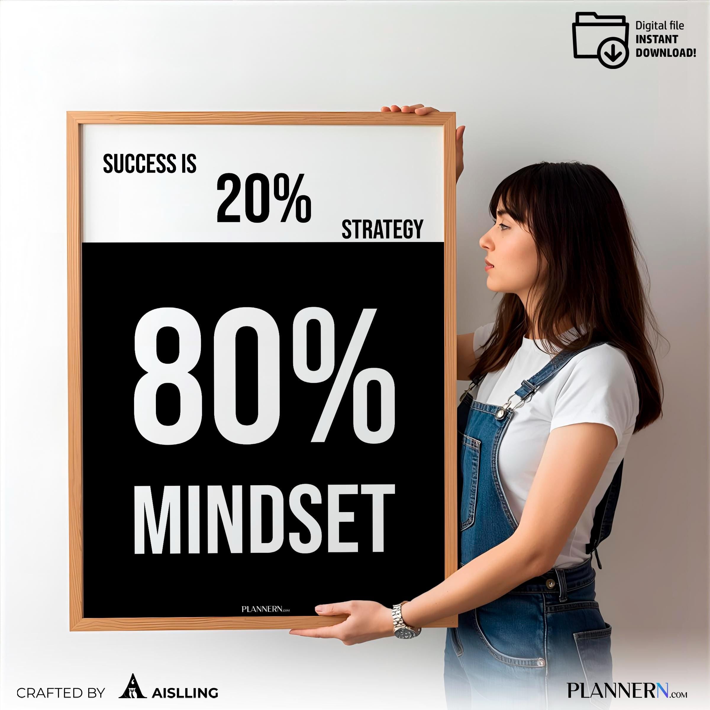 Business Motivation — Success is 80% Mindset– Motivational Quote Wall Art, Entrepreneur Office Decor, Busin... | Aislling printable