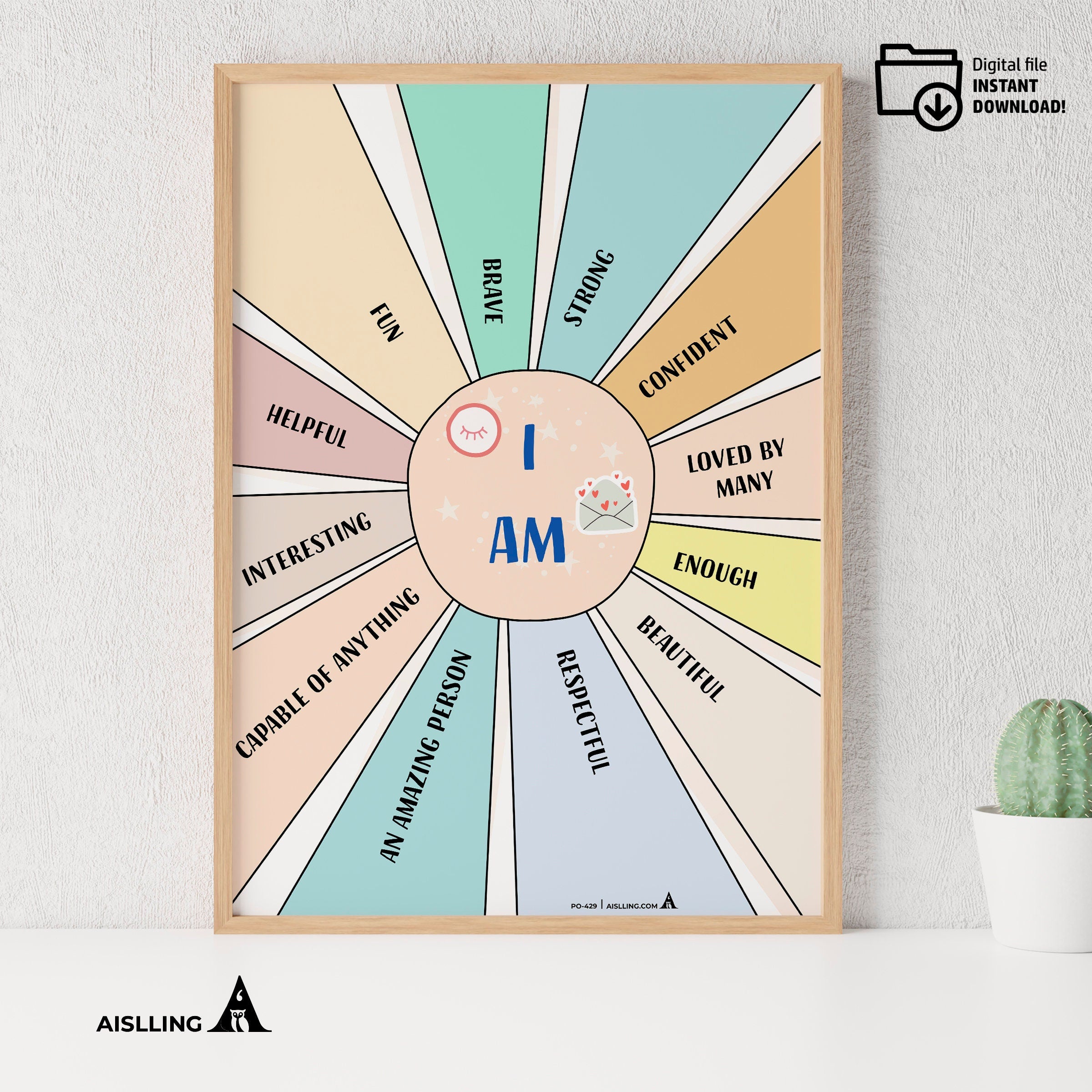 I am affirmations, affirmation poster, affirmation print, therapy office decor, counselling office decor, positive affirmation poster, self