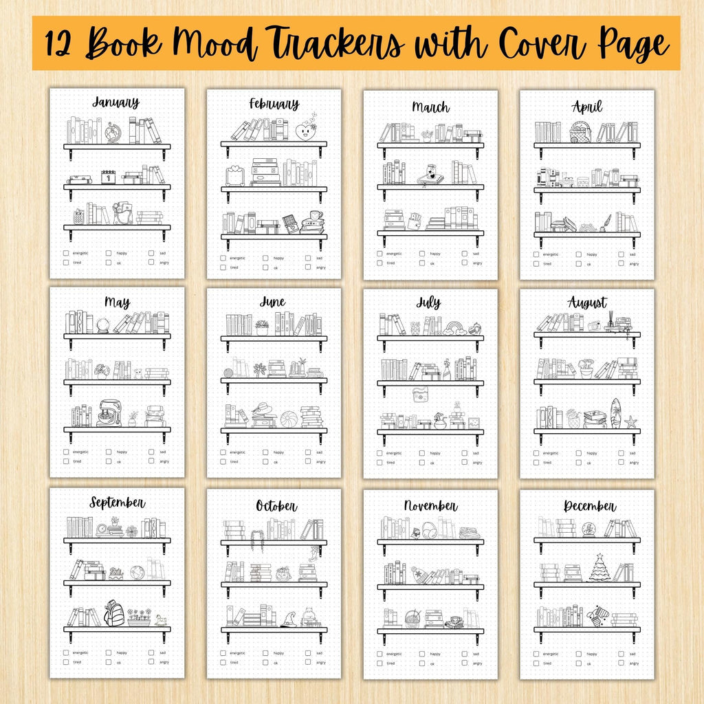 Bookish Mood Tracker — Book Mood Tracker Bundle, PRINTABLE Reading Journal Bundle, Printable Bookshelf Bund... | Mindfulness printable