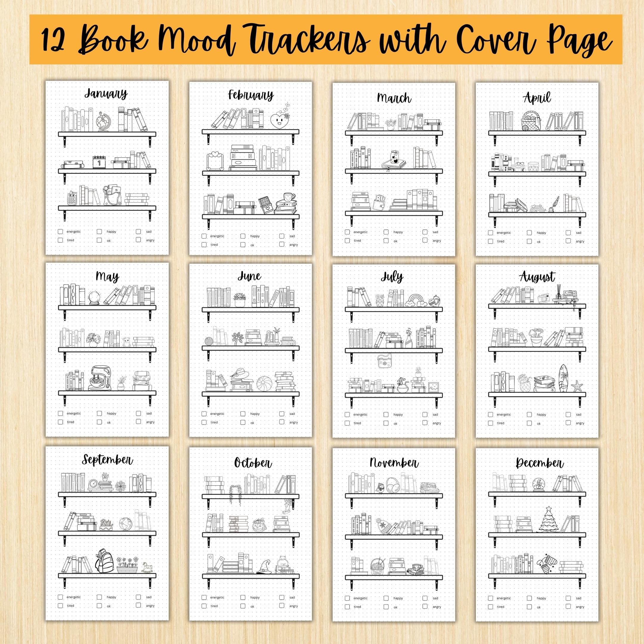 Bookish Mood Tracker — Book Mood Tracker Bundle, PRINTABLE Reading Journal Bundle, Printable Bookshelf Bund... | Mindfulness printable