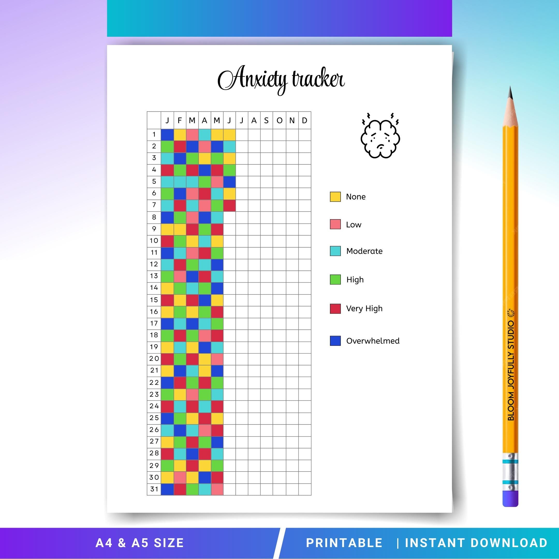 Anxiety Log — Anxiety Tracker PRINTABLE, Mental Health Planner, Anxiety Log, Habit Tracker Self Care Worksh... | Mindfulness printable