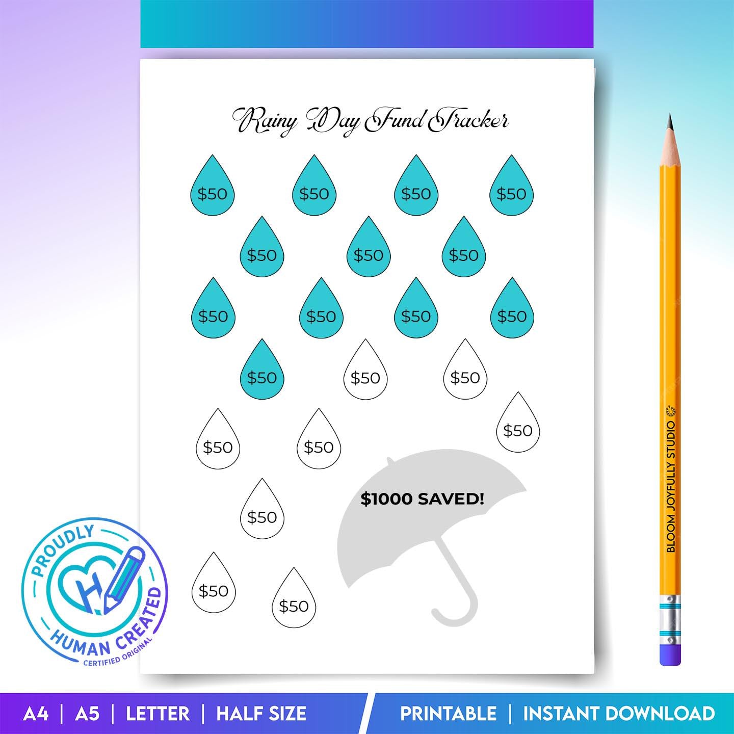 Budget Printable — Rainy Day Savings Tracker PRINTABLE, Emergency Savings tracker, Savings Goal Planner, Bu... | Bloom Joyfully printable