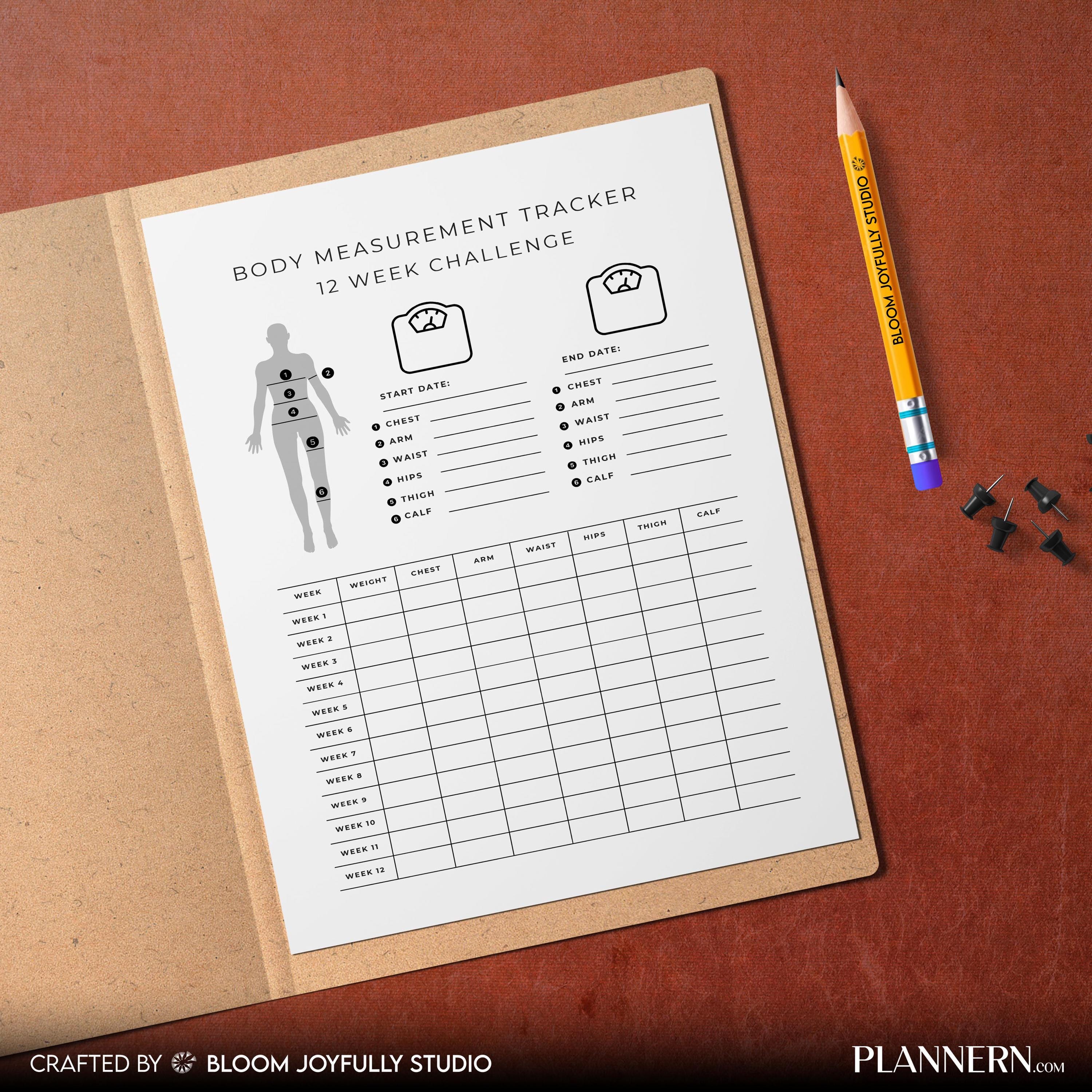 Body Measurement Tracker PRINTABLE, Weight Loss, Body Transformation before and After, Fitness Tracker, Hea... | Nutri Track printable