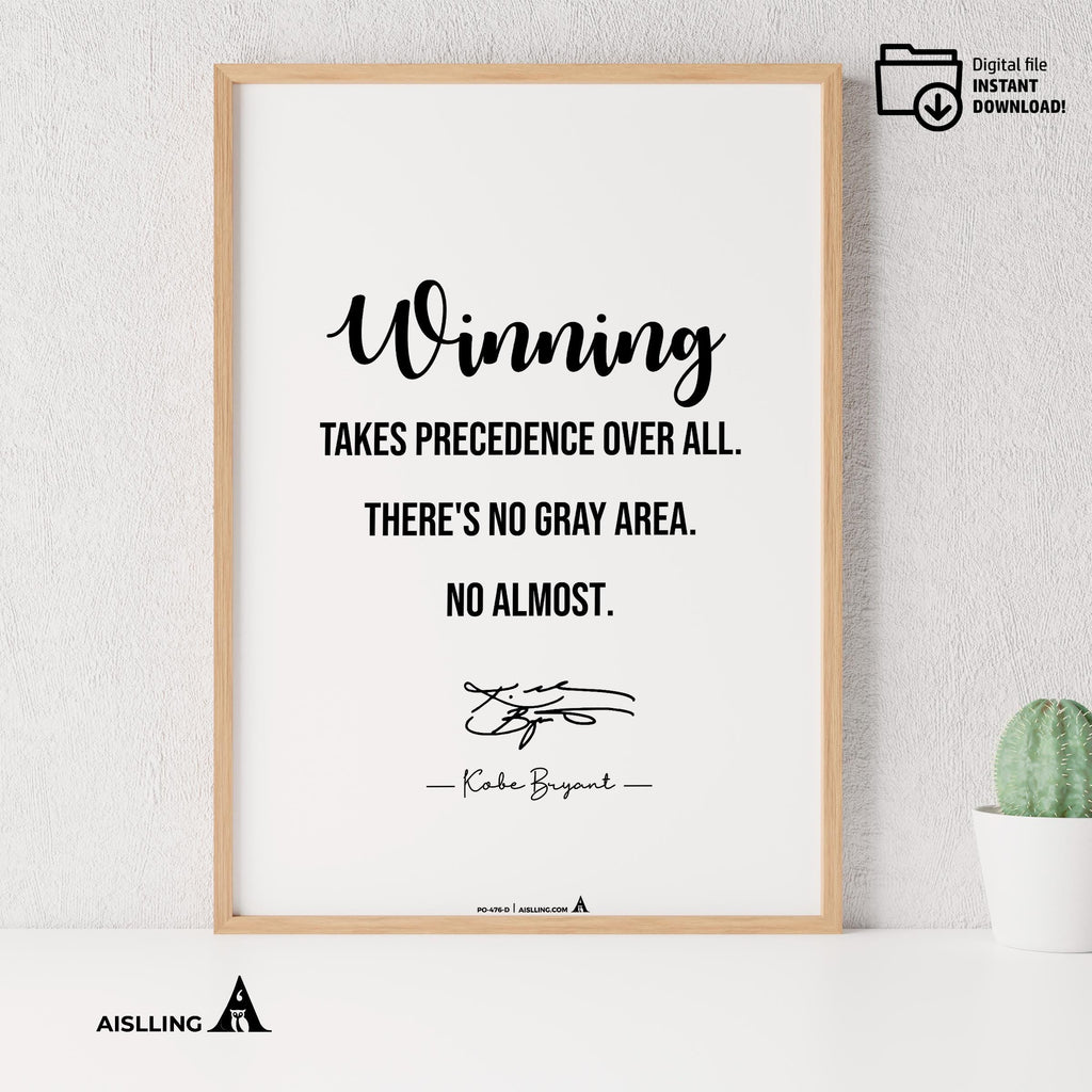 Digital Download — Kobe Bryant Poster, Minimalist Basketball Printable Quote Wall Art, NBA Black Mamba Moti... | Aislling printable