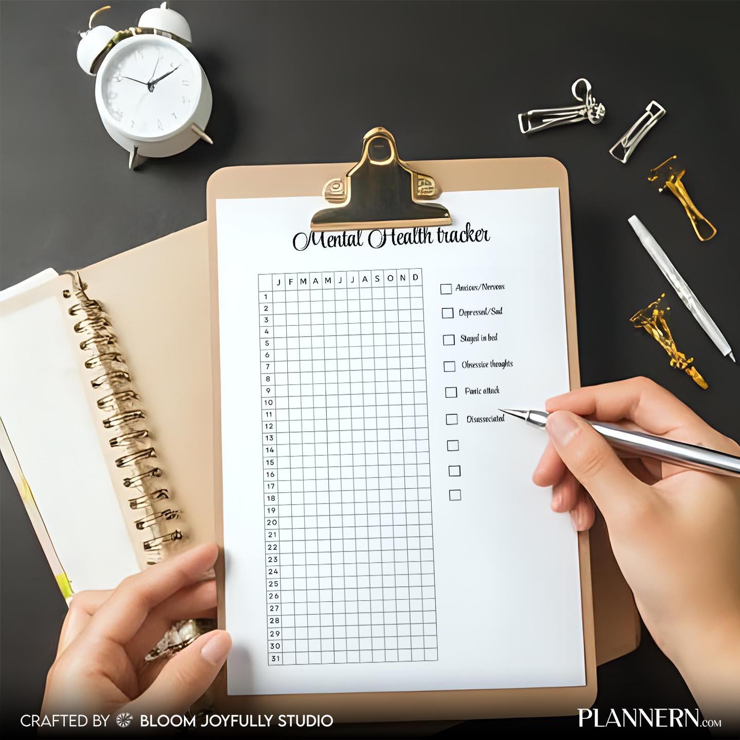 Anxiety Tracker — Mental Health Tracker PRINTABLE, Self care Planner, Mood Tracker, Wellness Tracker, Insta... | Mindfulness printable
