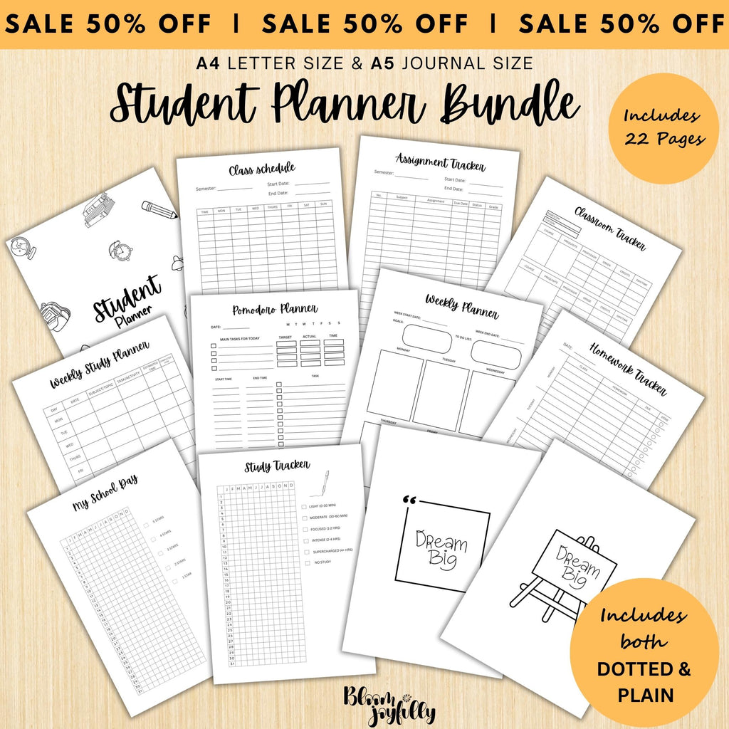 Academic Organizer — Student Planner Bundle, Aesthetic Student Planner, Minimalist Homework, Assignment and... | Bloom Joyfully printable
