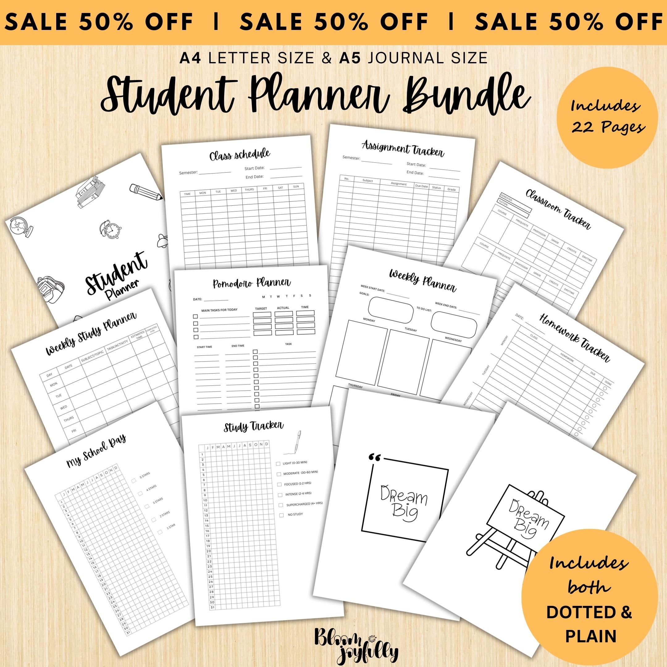 Academic Organizer — Student Planner Bundle, Aesthetic Student Planner, Minimalist Homework, Assignment and... | Bloom Joyfully printable