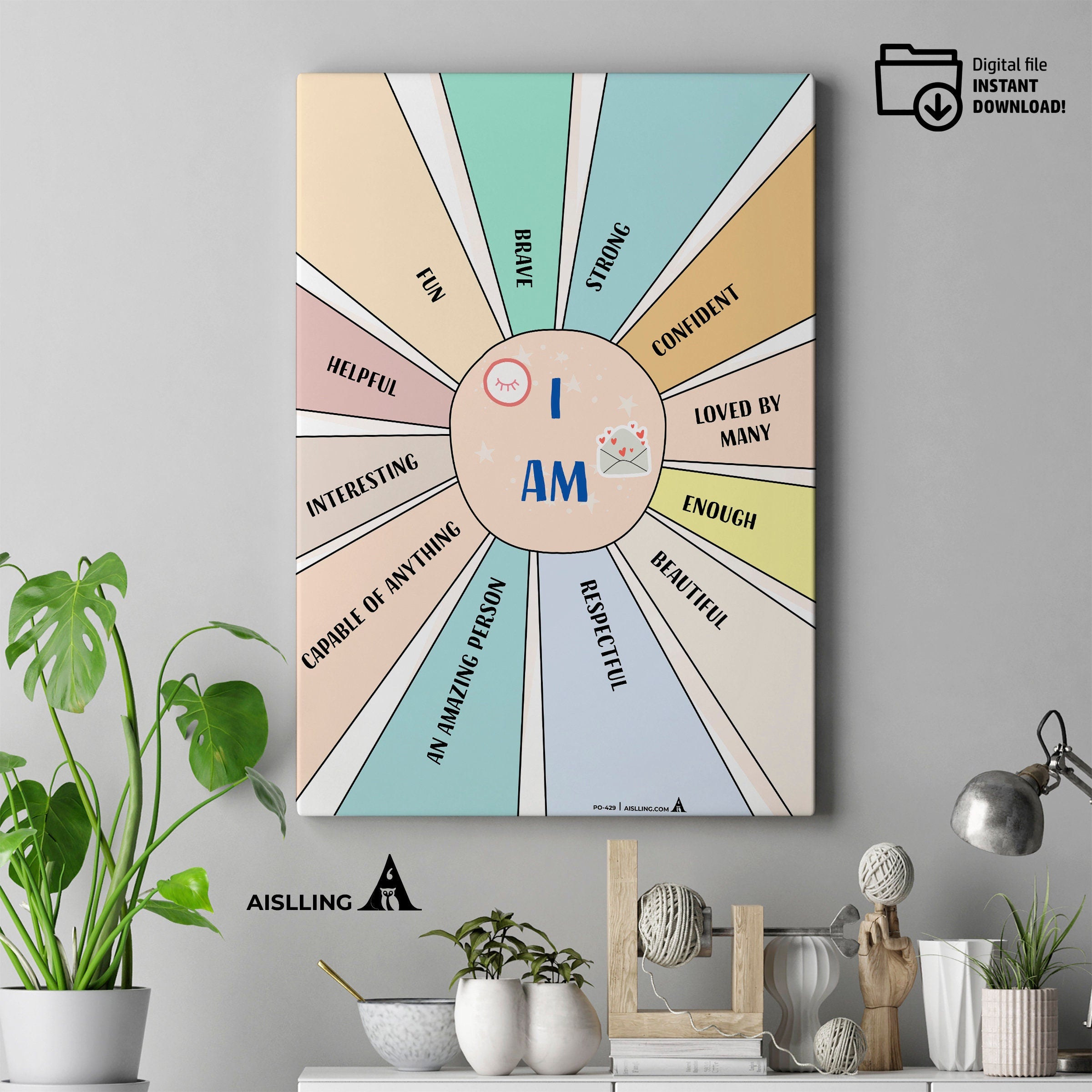 I am affirmations, affirmation poster, affirmation print, therapy office decor, counselling office decor, positive affirmation poster, self