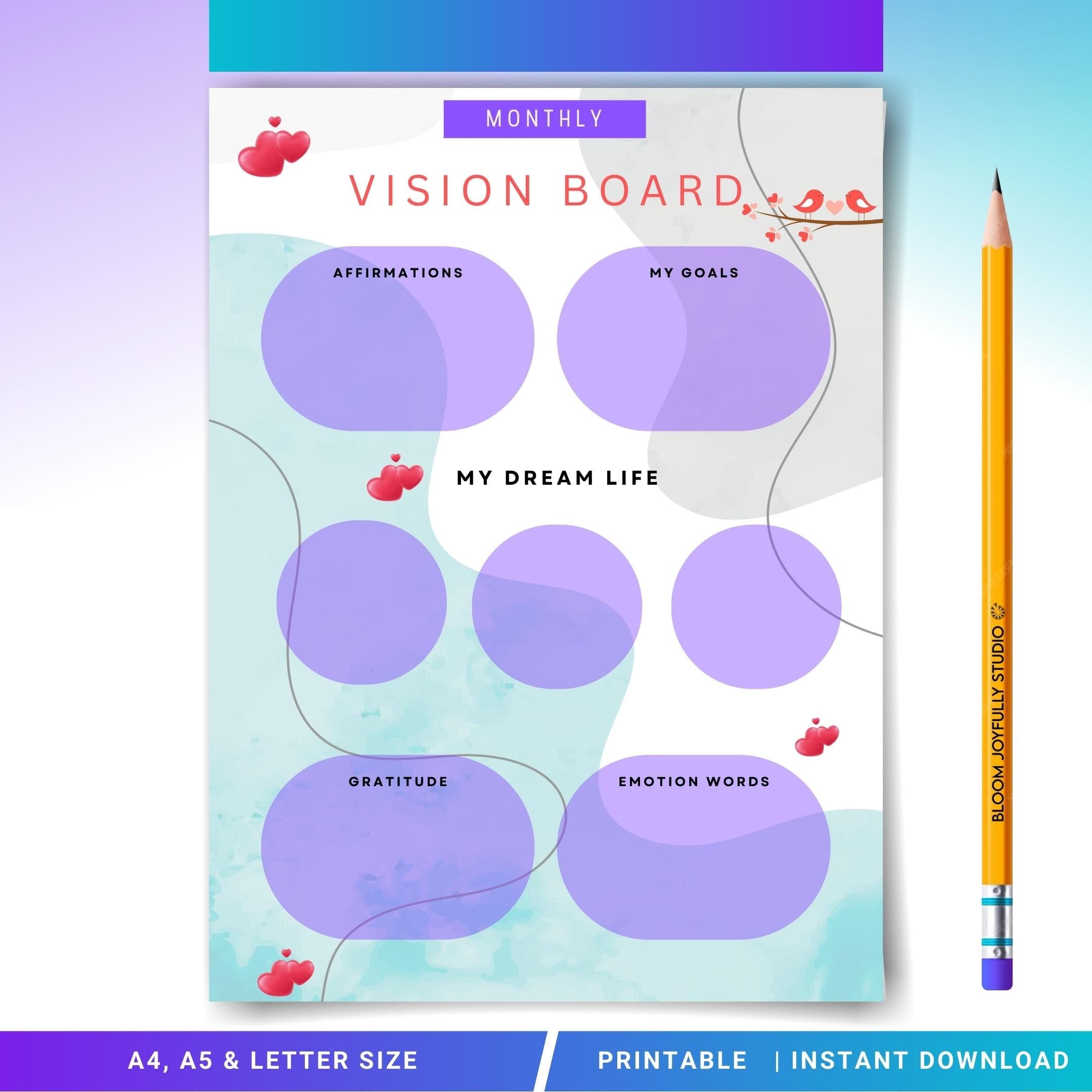 2026 Goals — 2026 Monthly VISION BOARD, Goals, Affirmations, Emotions, Dream Life, Gratitude, Printable PDF... | Mindfulness printable