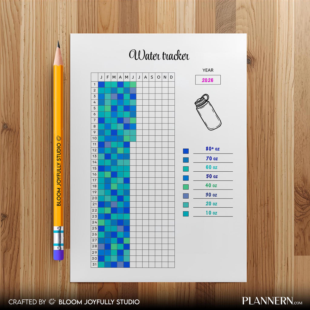 Daily Water Tracker — Water Tracker PRINTABLE, Daily Hydration Log, Yearly Water Tracker, Drink Water Tacke... | Nutri Track printable