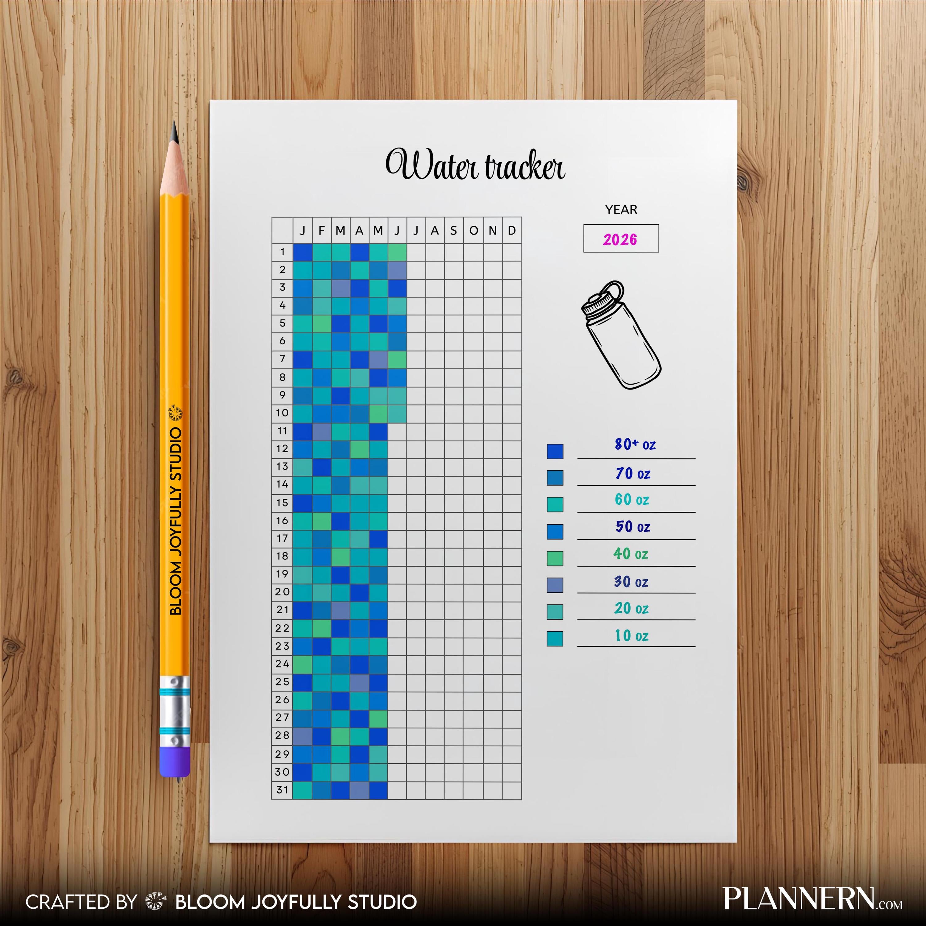 Daily Water Tracker — Water Tracker PRINTABLE, Daily Hydration Log, Yearly Water Tracker, Drink Water Tacke... | Nutri Track printable