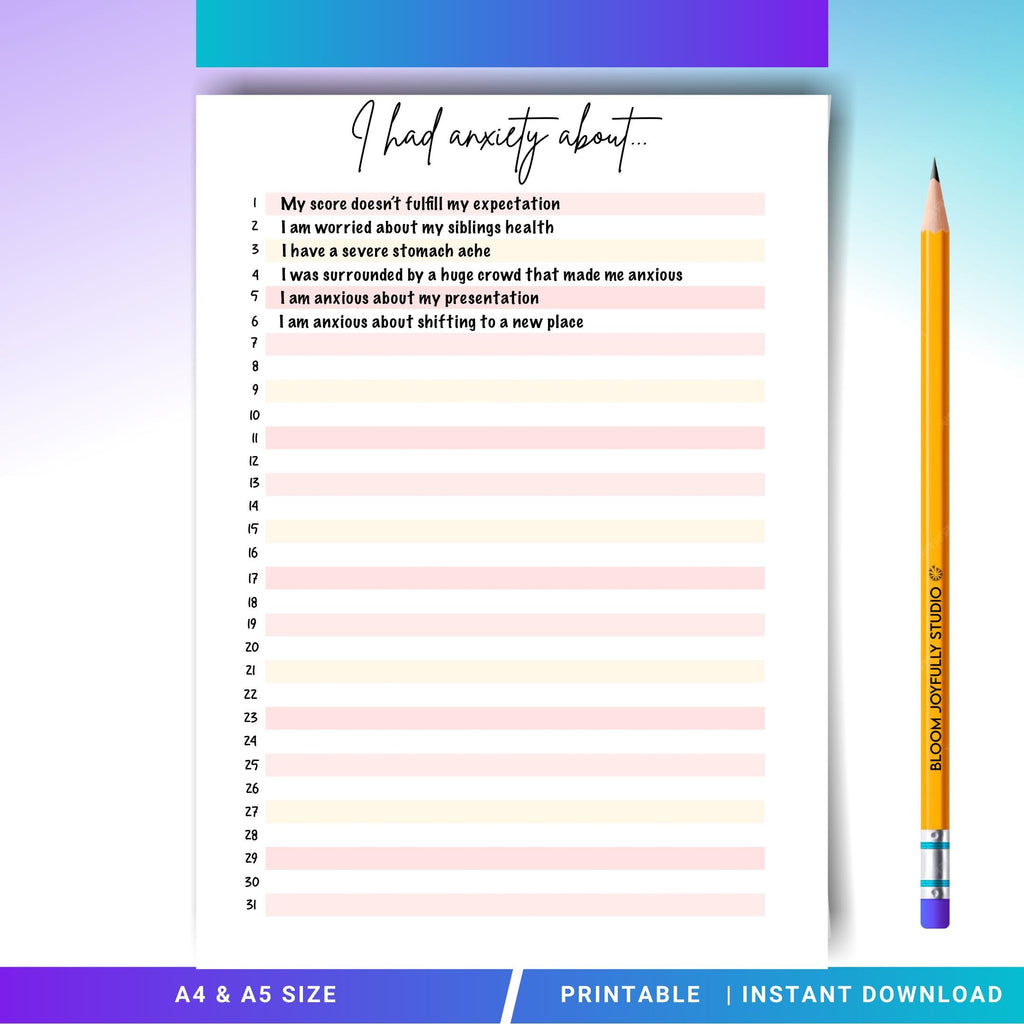 Anxiety Journal — Anxiety Log PRINTABLE, Anxiety Tracker, Mental Health Tracker, Anxiety & Mood Tracker, In... | Mindfulness printable