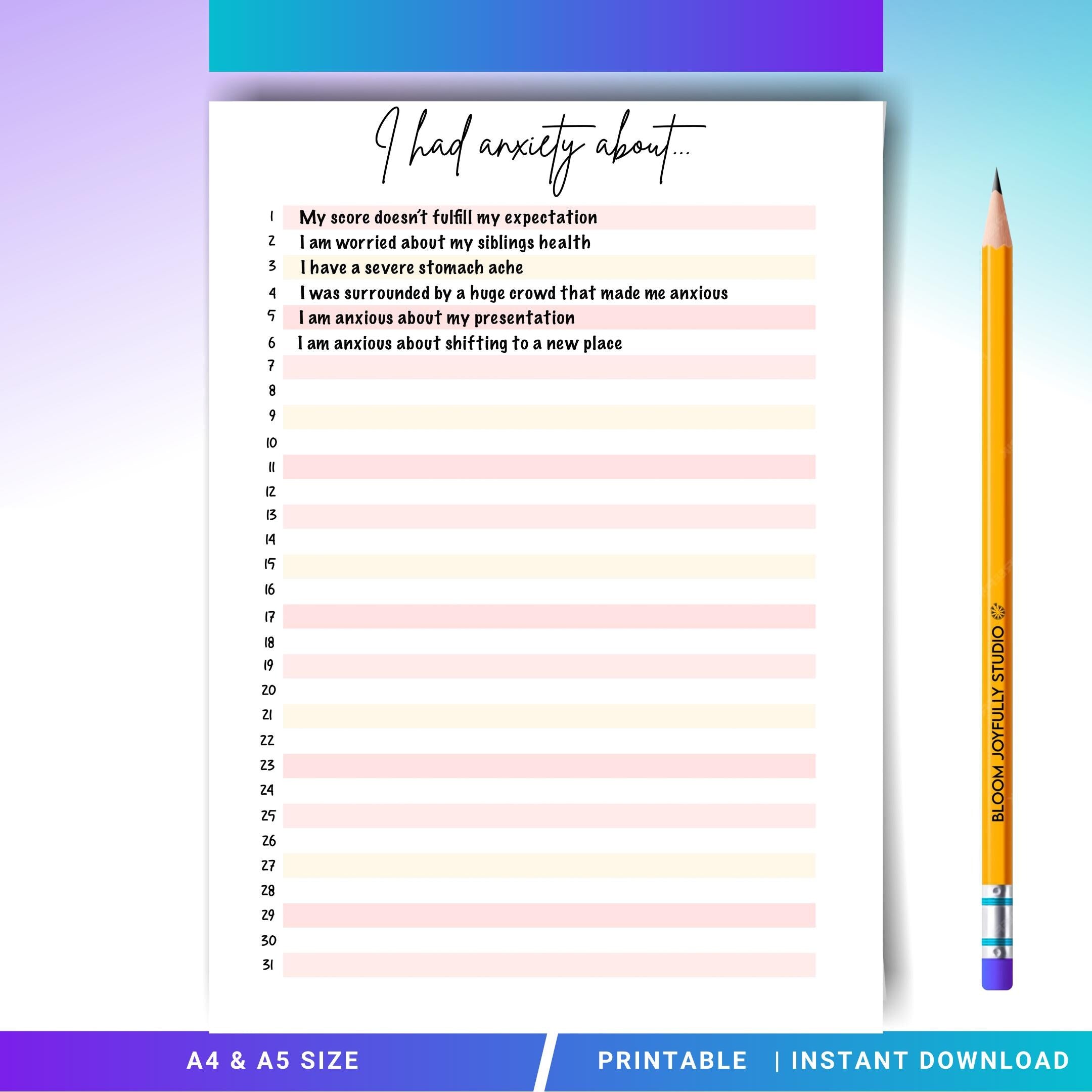 Anxiety Journal — Anxiety Log PRINTABLE, Anxiety Tracker, Mental Health Tracker, Anxiety & Mood Tracker, In... | Mindfulness printable
