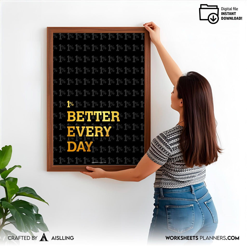 1% Better Every Day Motivational Poster, Minimalist Quote Wall Art, Productivity Print, Inspirational Offic... | Aislling printable