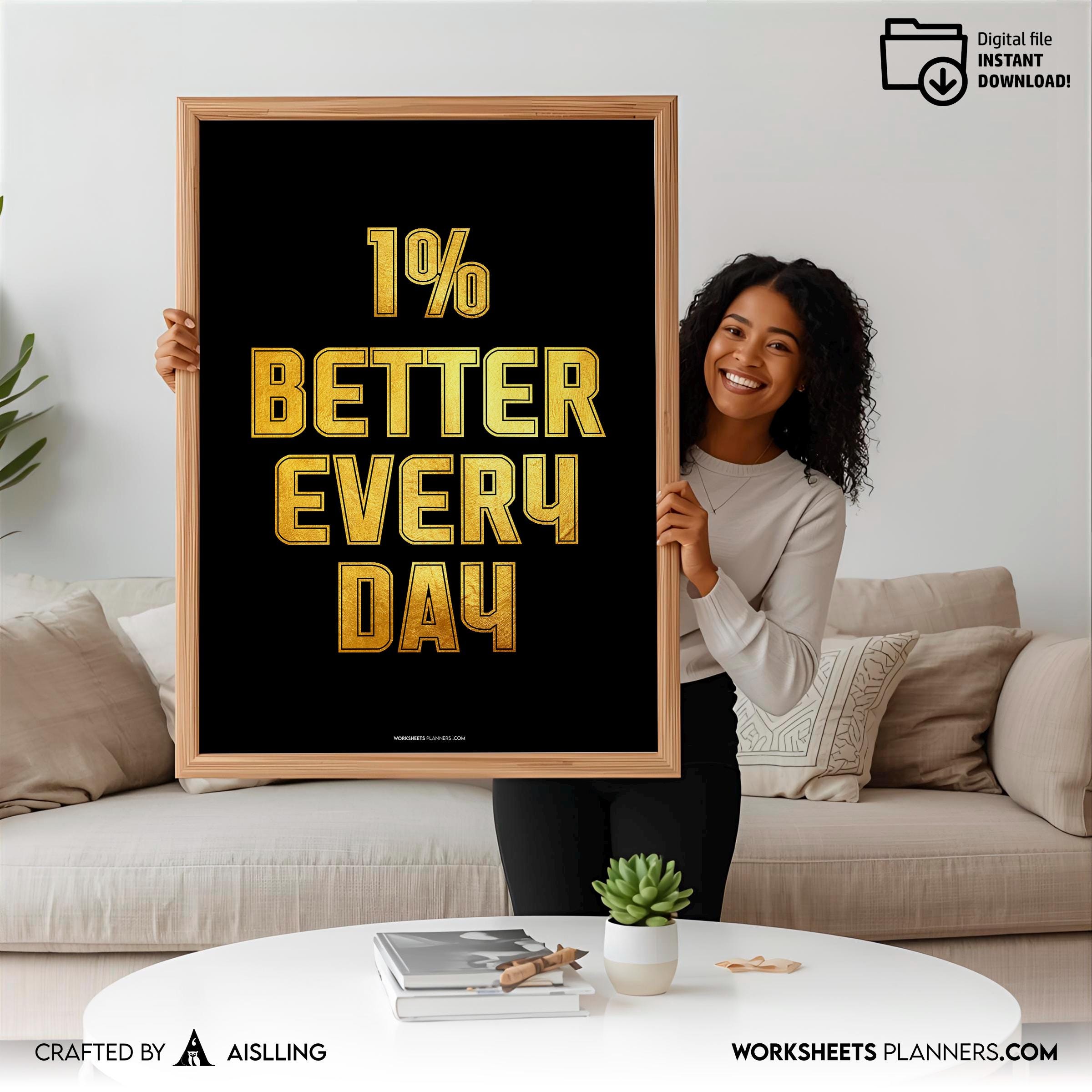 1% Better Every Day Motivation Printable, Mindset Growth Poster, Clean Modern Quote Art, Productivity Digit... | Aislling printable