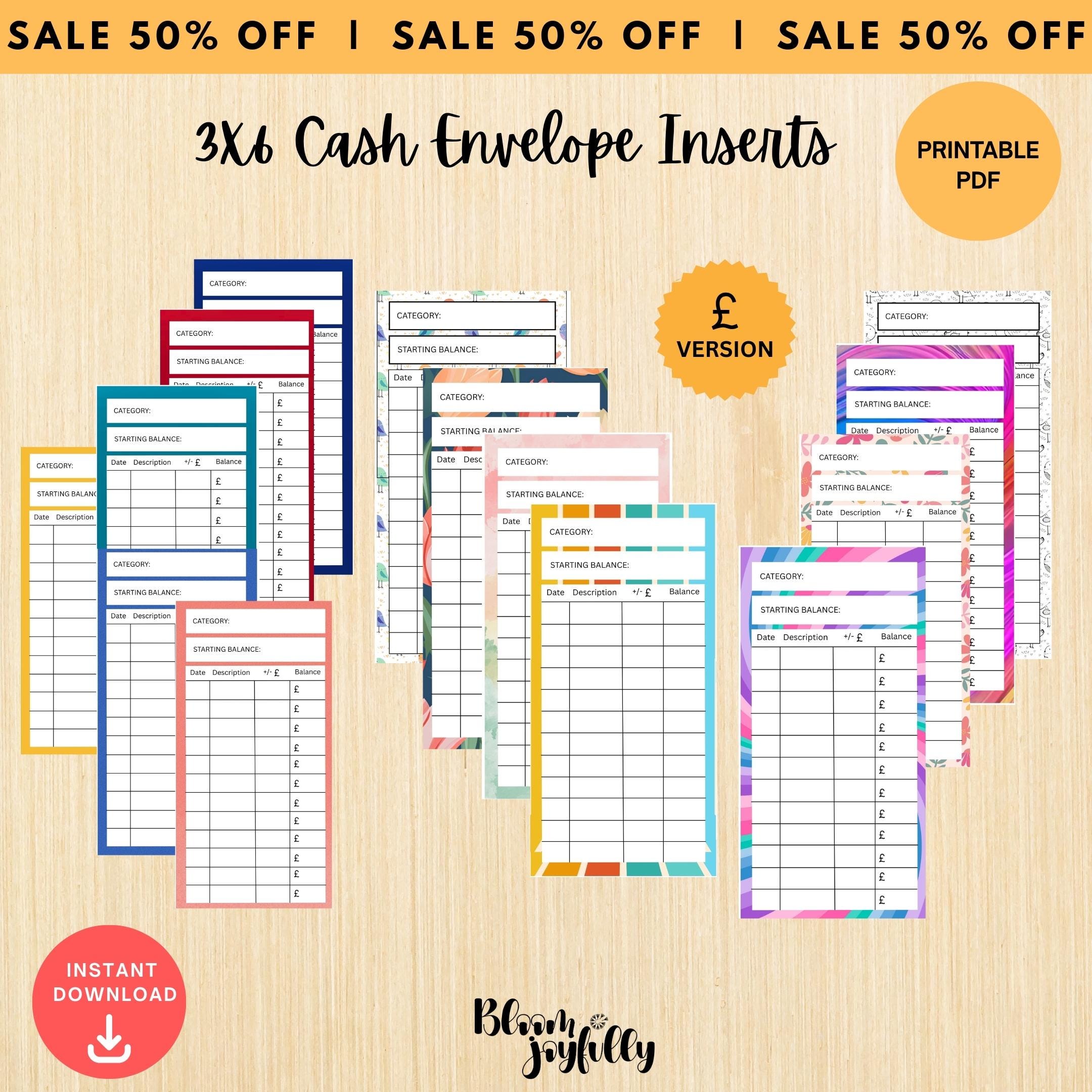 British Pounds — CASH Envelope Inserts (GBP) Printable PDF, 3x6 inch, Budgeting Inserts, Cash Spending Log,... | Bloom Joyfully printable