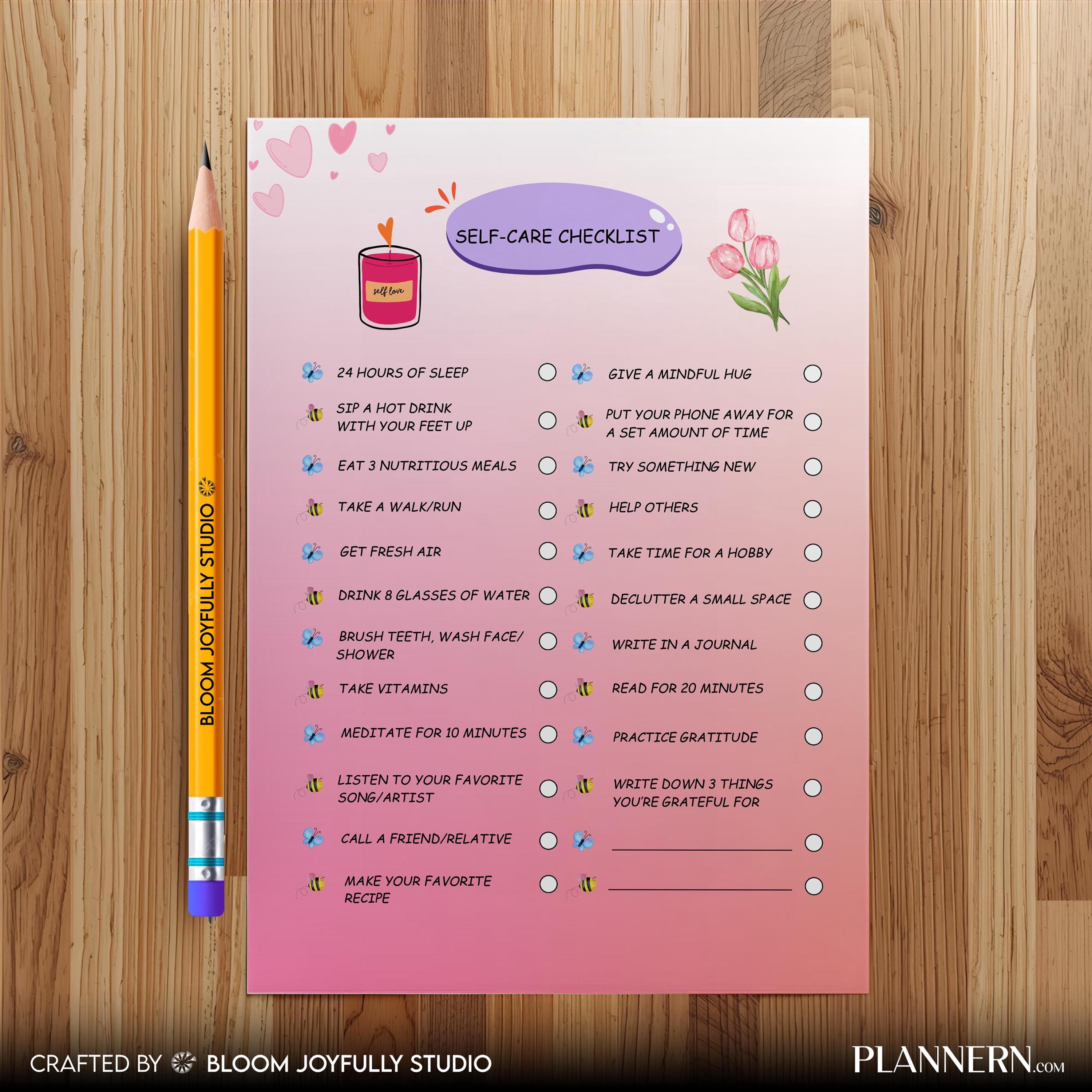 Anxiety Planner — Daily Self Care Checklist, Self, Care Planner, Wellness Bucket List, Self Care Activity, ... | Mindfulness printable