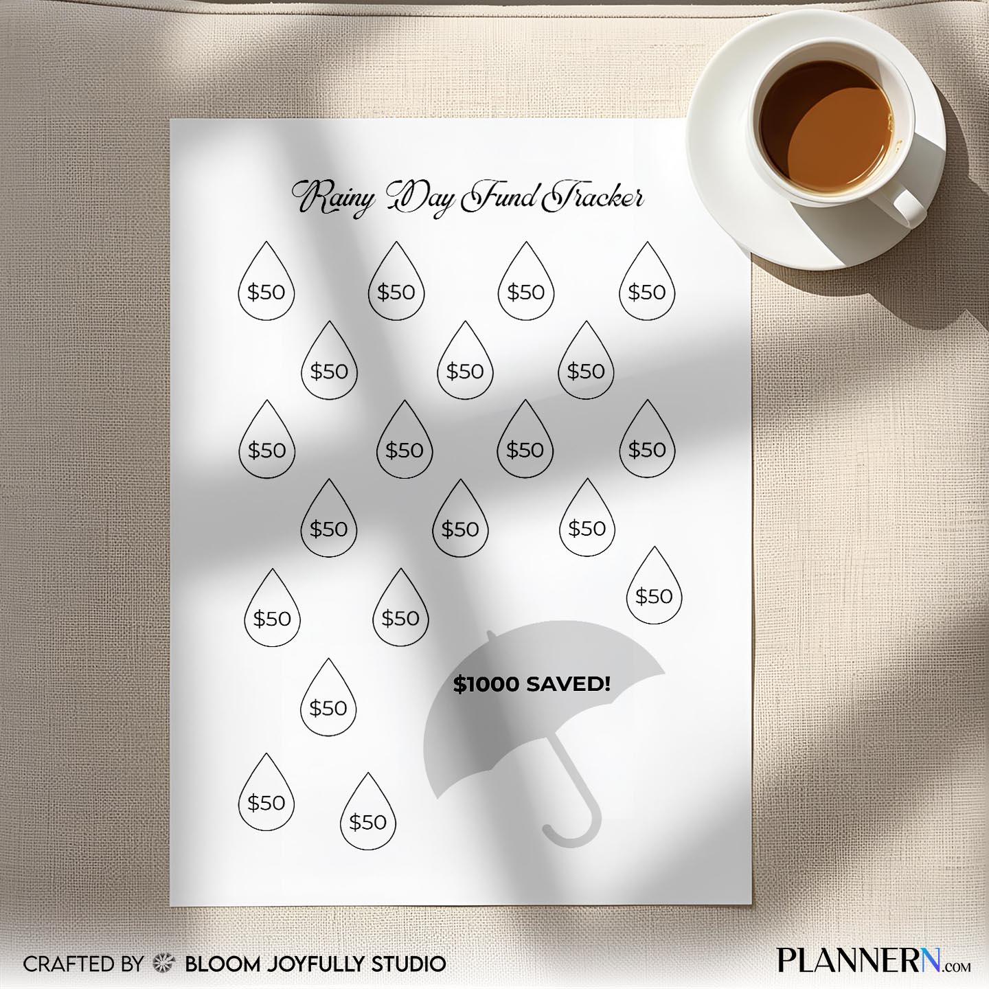 Budget Printable — Rainy Day Savings Tracker PRINTABLE, Emergency Savings tracker, Savings Goal Planner, Bu... | Bloom Joyfully printable