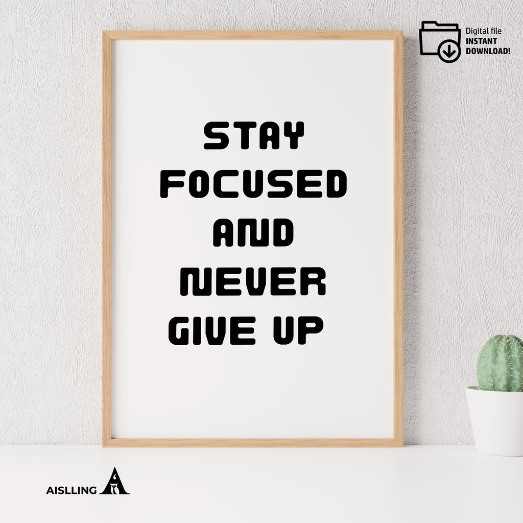 Black White Print — Stay Focused Printable Wall Art, Motivational Quote Poster, Pastel Affirmation Print, A... | Aislling printable