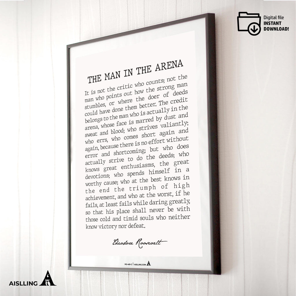 Daring Greatly — The Man In The Arena PRINTABLE, Inspirational QUOTE, Motivational POSTER, Office Wall, Man... | Aislling printable