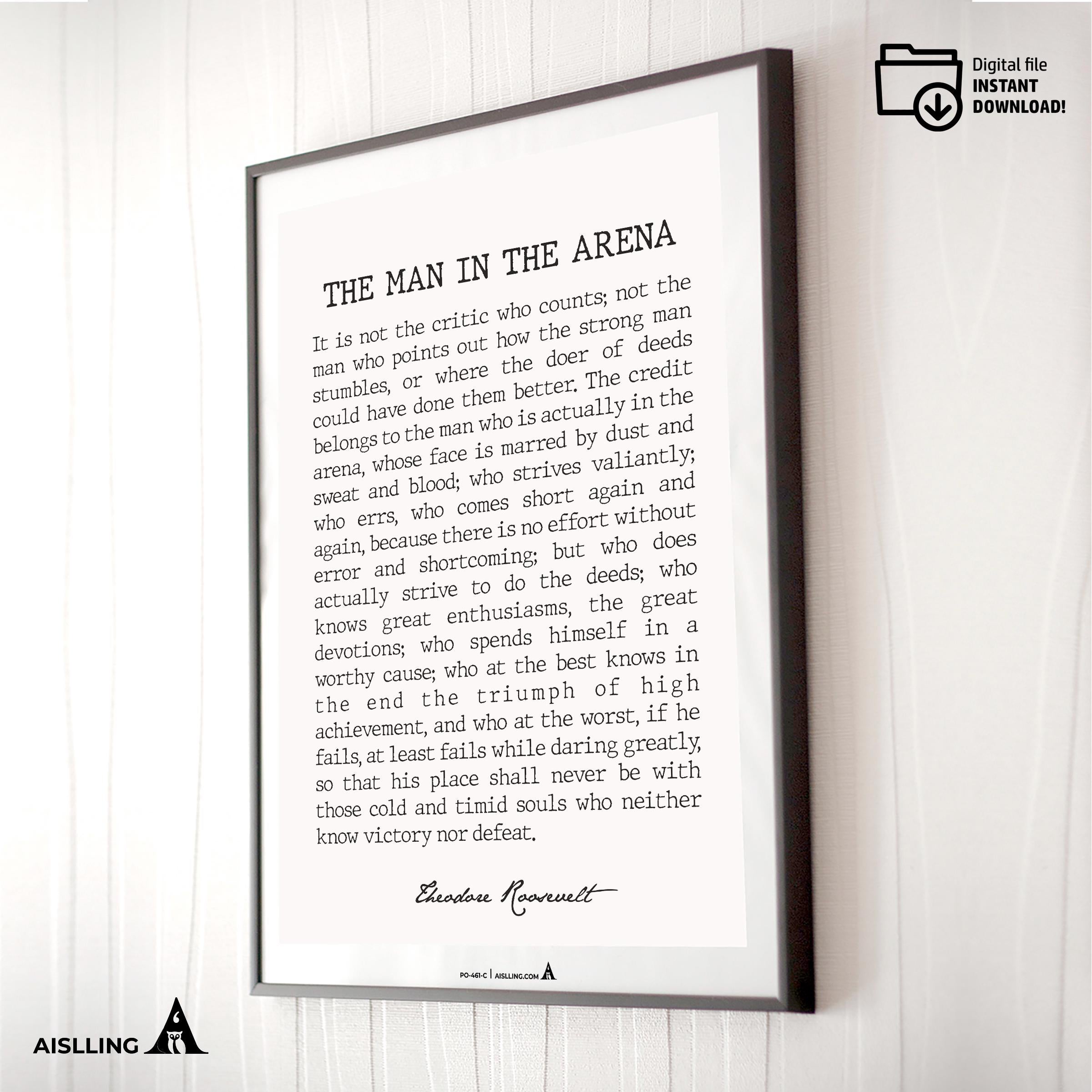 Daring Greatly — The Man In The Arena PRINTABLE, Inspirational QUOTE, Motivational POSTER, Office Wall, Man... | Aislling printable