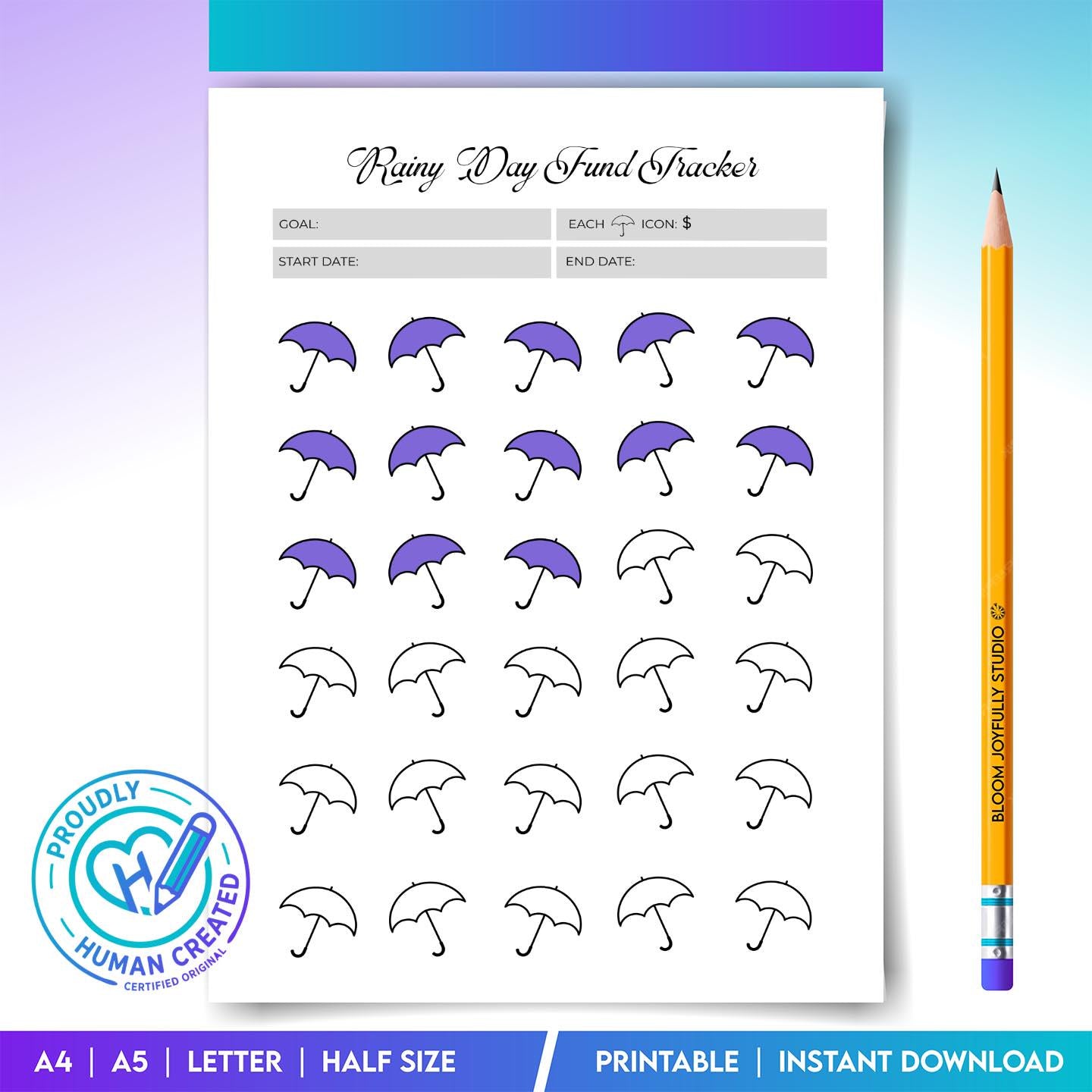 Budget Printable — Rainy Day Fund Tracker PRINTABLE, Emergency Savings tracker, Savings Goal Planner, Budge... | Bloom Joyfully printable