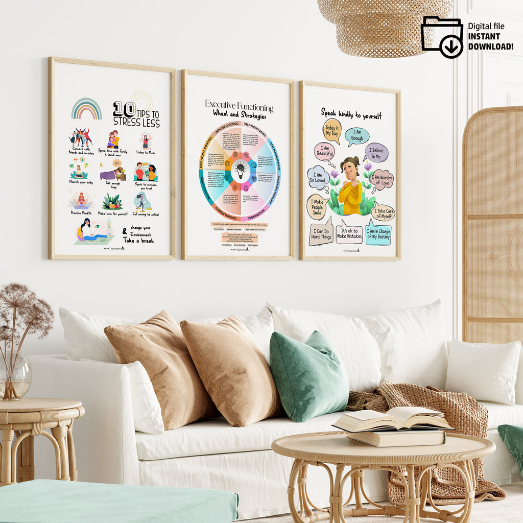 Adhd Worksheets — Set of 3 Prints, Grateful Prints, POSTER/CARD, ADHD, Autism, coping skills, mental health... | Mindfulness printable