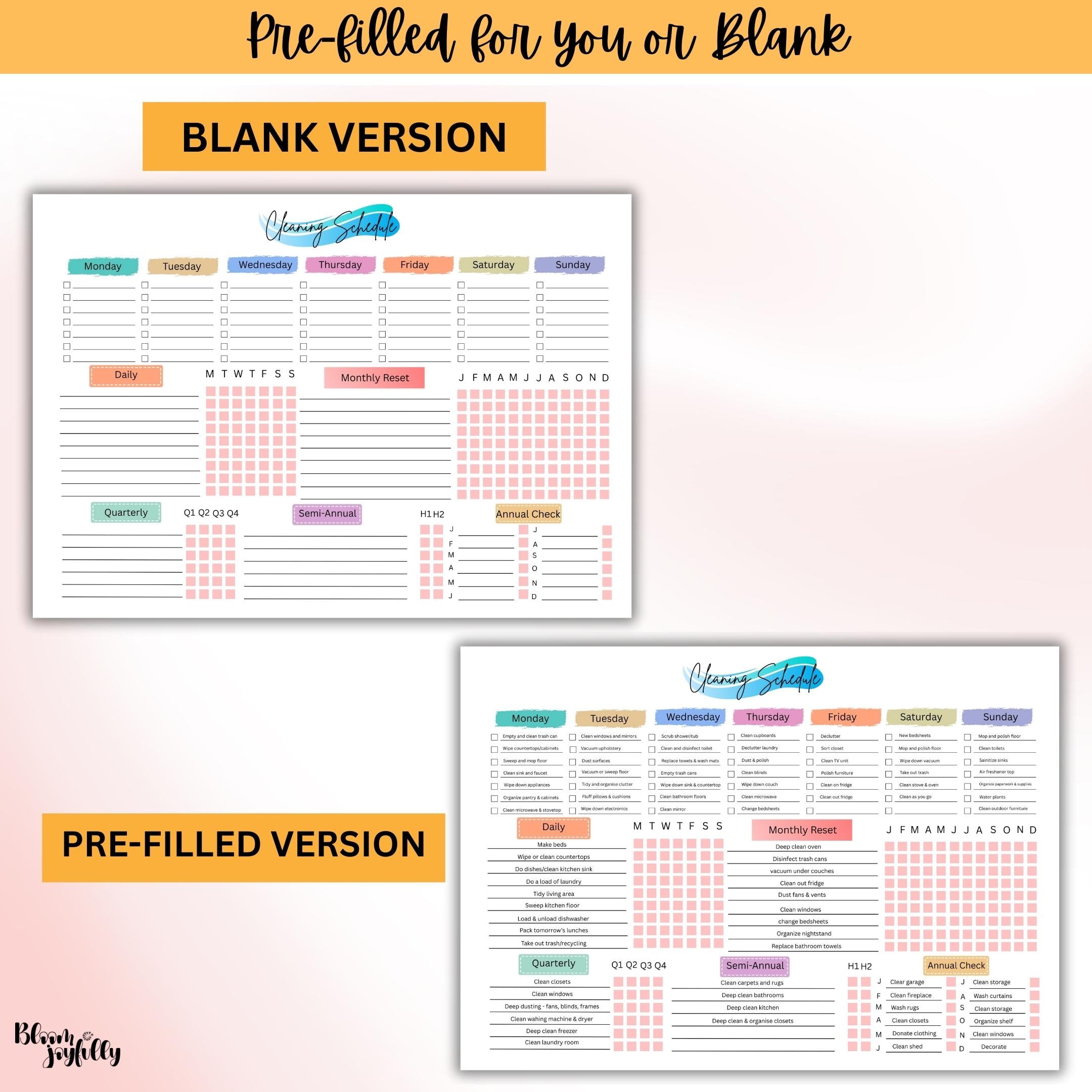 Cleaning Checklist — EDITABLE Cleaning Planner, Daily, Weekly & Monthly Checklist, Home Cleaning Planner Pr... | Bloom Joyfully printable