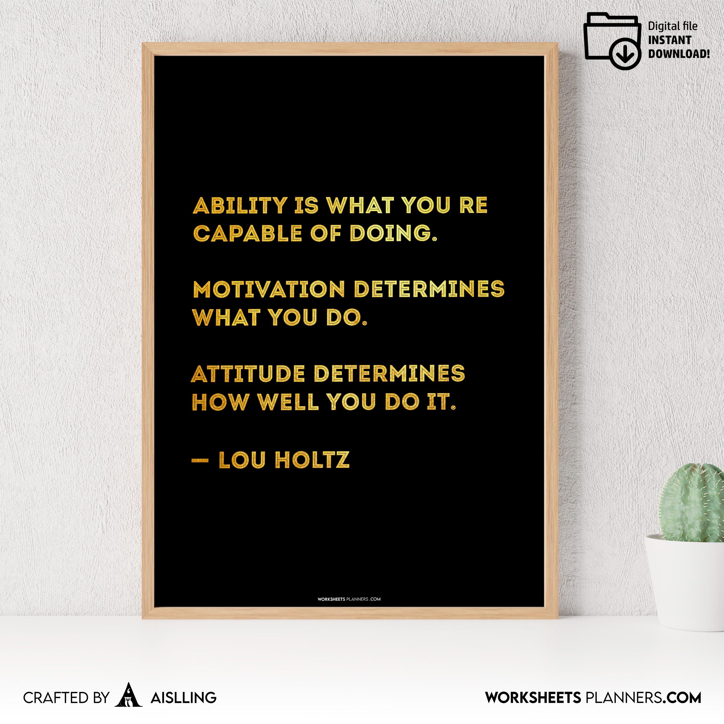 Aislling — Motivational Quote Wall Art Printable, Ability Motivation Attitude Poster, Minimalist Office Dec... | Aislling printable