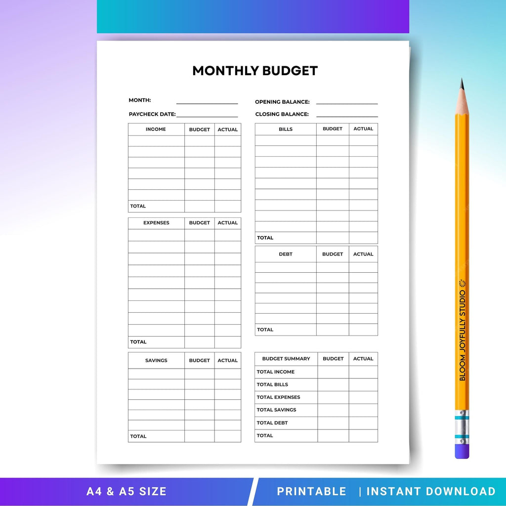 Budget Challenge — Monthly Budget Tracker PRINTABLE, Money Tracker, Monthly Budget Planner, Expense Tracker... | Bloom Joyfully printable