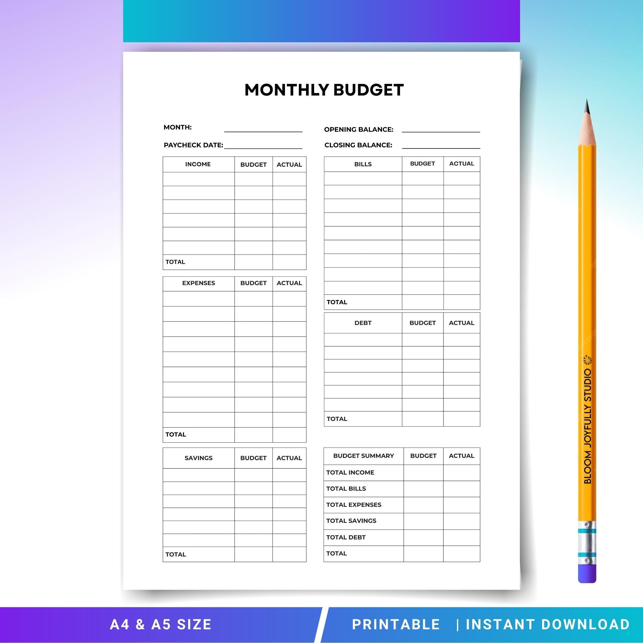 Budget Challenge — Monthly Budget Tracker PRINTABLE, Money Tracker, Monthly Budget Planner, Expense Tracker... | Bloom Joyfully printable
