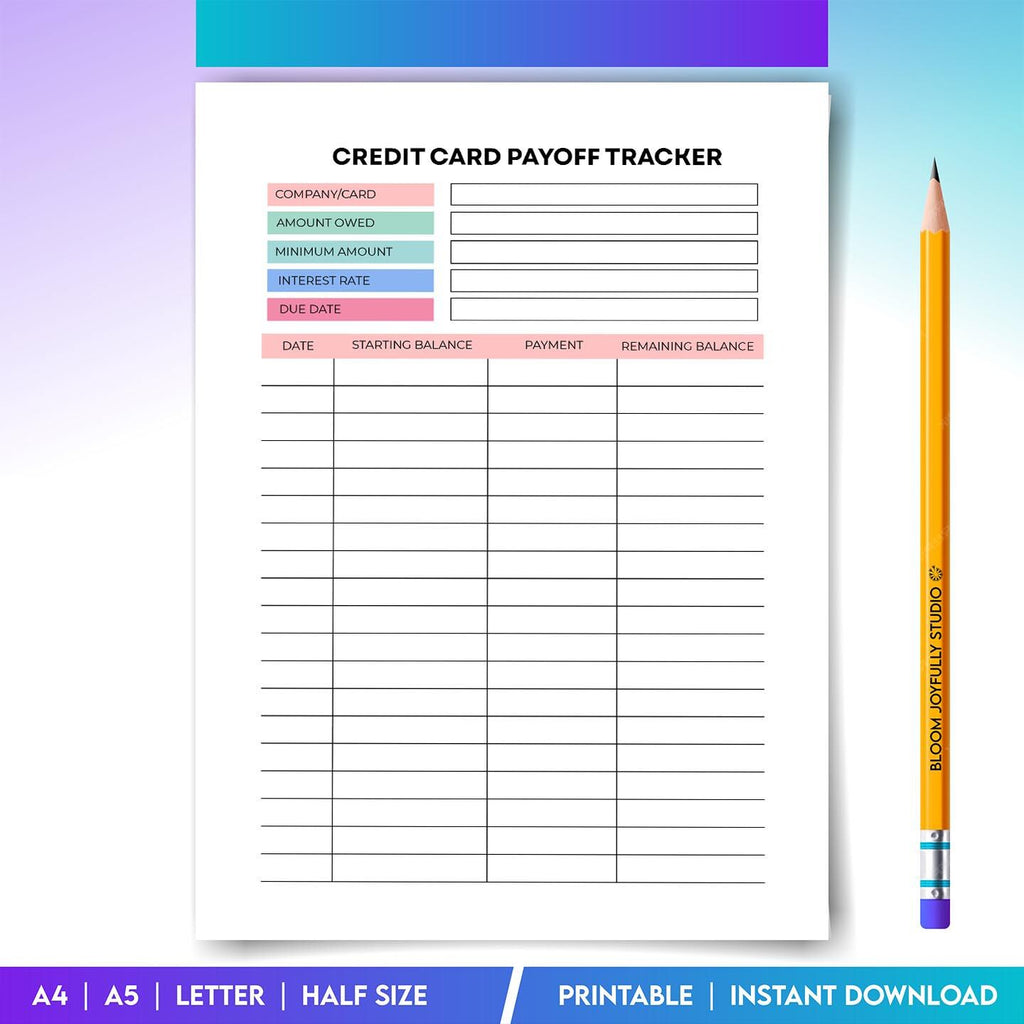 Budget Pdf Download — Credit Card Payoff Tracker PRINTABLE, Debt Payoff Planner, Payment and Balance Tracke... | Bloom Joyfully printable