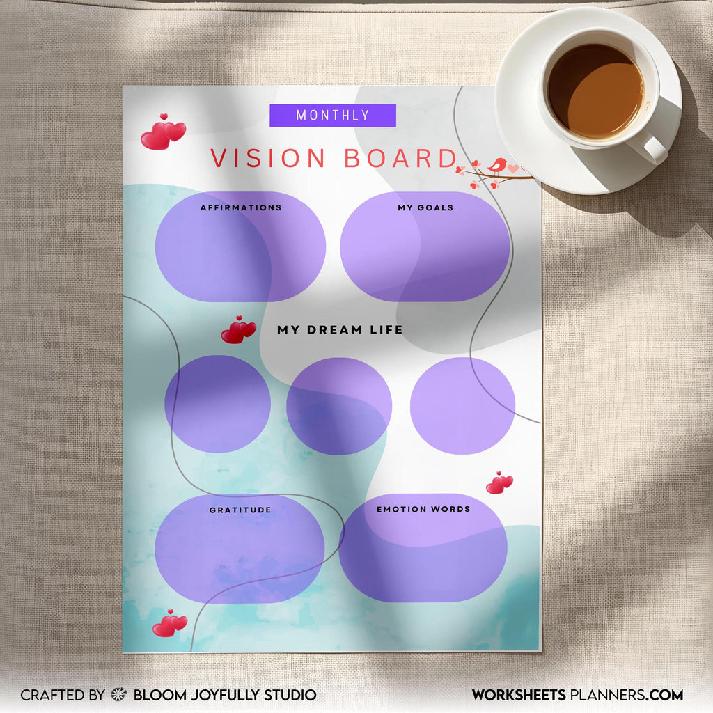 2026 Goals — 2026 Monthly VISION BOARD, Goals, Affirmations, Emotions, Dream Life, Gratitude, Printable PDF... | Mindfulness printable