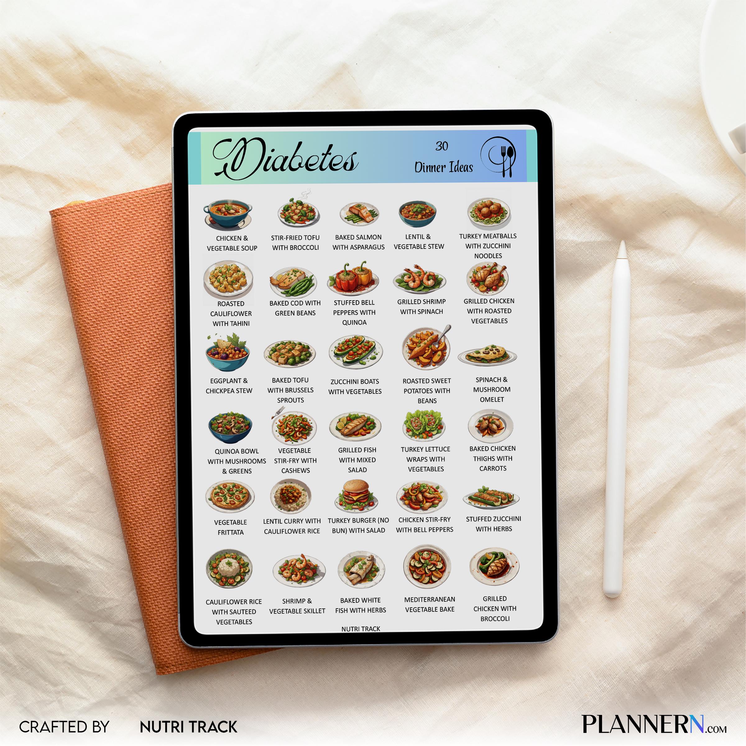 Blood Sugar Control — 30 Diabetes Friendly Dinner Ideas, Low Sugar Dinner Printable PDF, Blood Sugar Friend... | Nutri Track printable