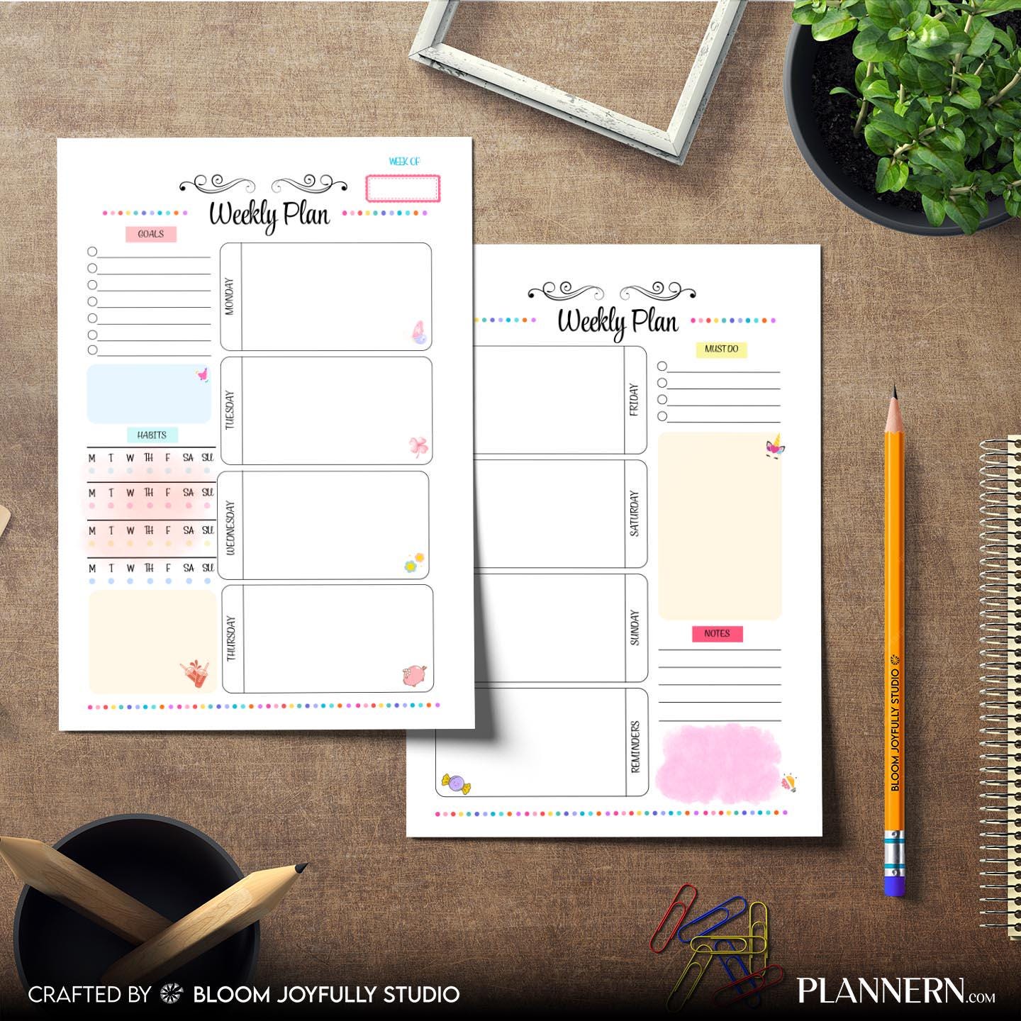 Digital Planner — Weekly Planner Tracker Printable, Weekly Planner, Goal Setting Worksheet, Productivity Pl... | Bloom Joyfully printable