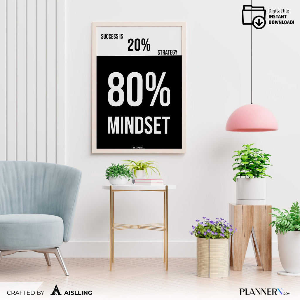 Business Motivation — Success is 80% Mindset– Motivational Quote Wall Art, Entrepreneur Office Decor, Busin... | Aislling printable