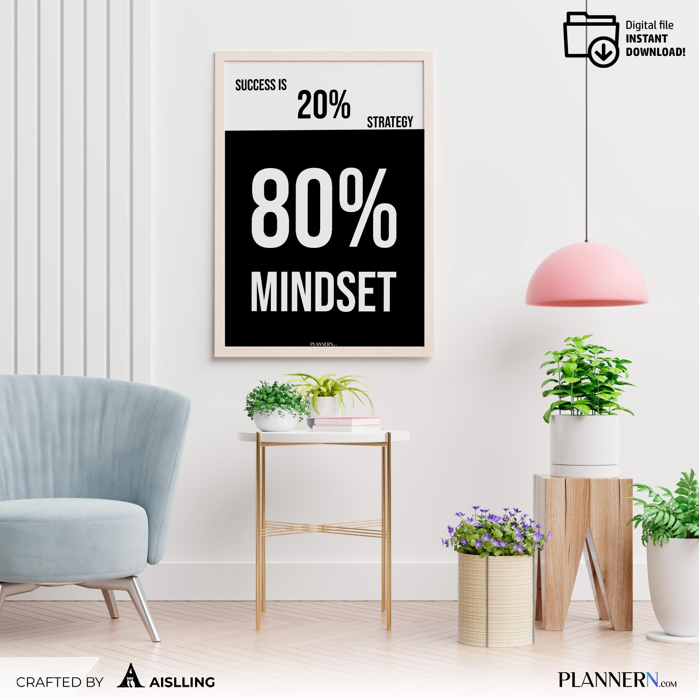 Business Motivation — Success is 80% Mindset– Motivational Quote Wall Art, Entrepreneur Office Decor, Busin... | Aislling printable