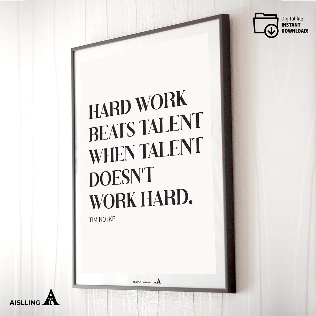 Aislling — Motivational Wall Art Home, Office, or Sports Room, Sports Art Tim Notke Quote "Hard Work Beats ... | Aislling printable